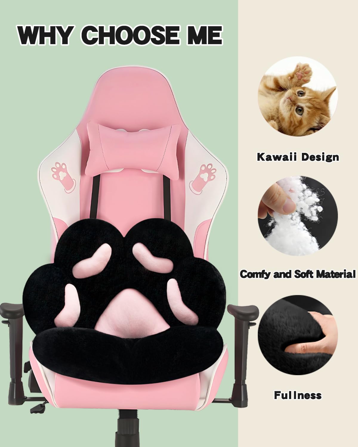 MOONBEEKI Cat Paw Cushion Chair Comfy Kawaii Plush Seat Cushions Shape Lazy Pillow for Gamer Chair 28"x 24" Cozy Floor Cute Seat Kawaii for Girl Worker Gift, Dining Room Bedroom Decorate Black: Black 28 Inch
