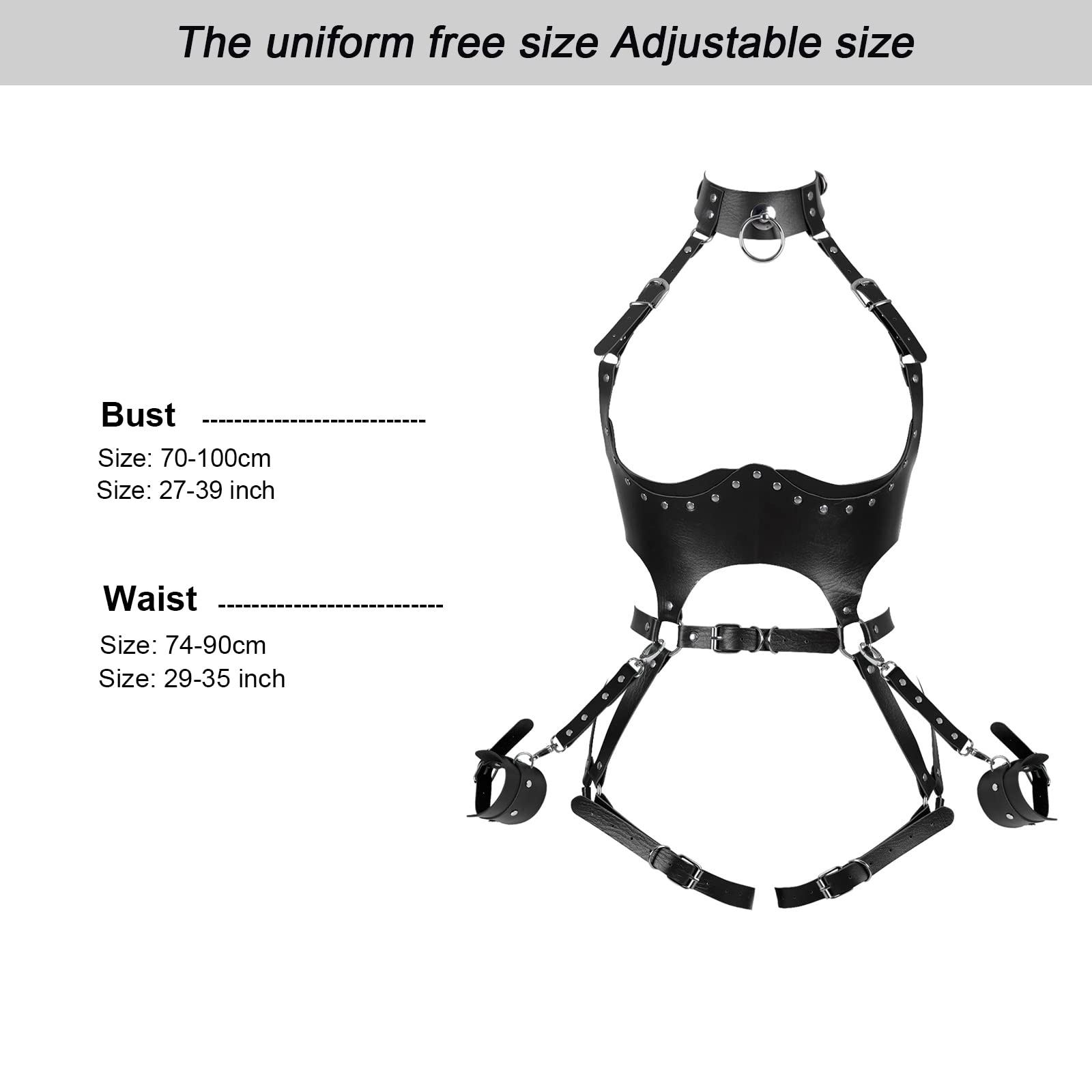 Waist Garter belt Punk Full body harness for women Photography Dance Rock Halloween Leather cage Chest strap set: Black