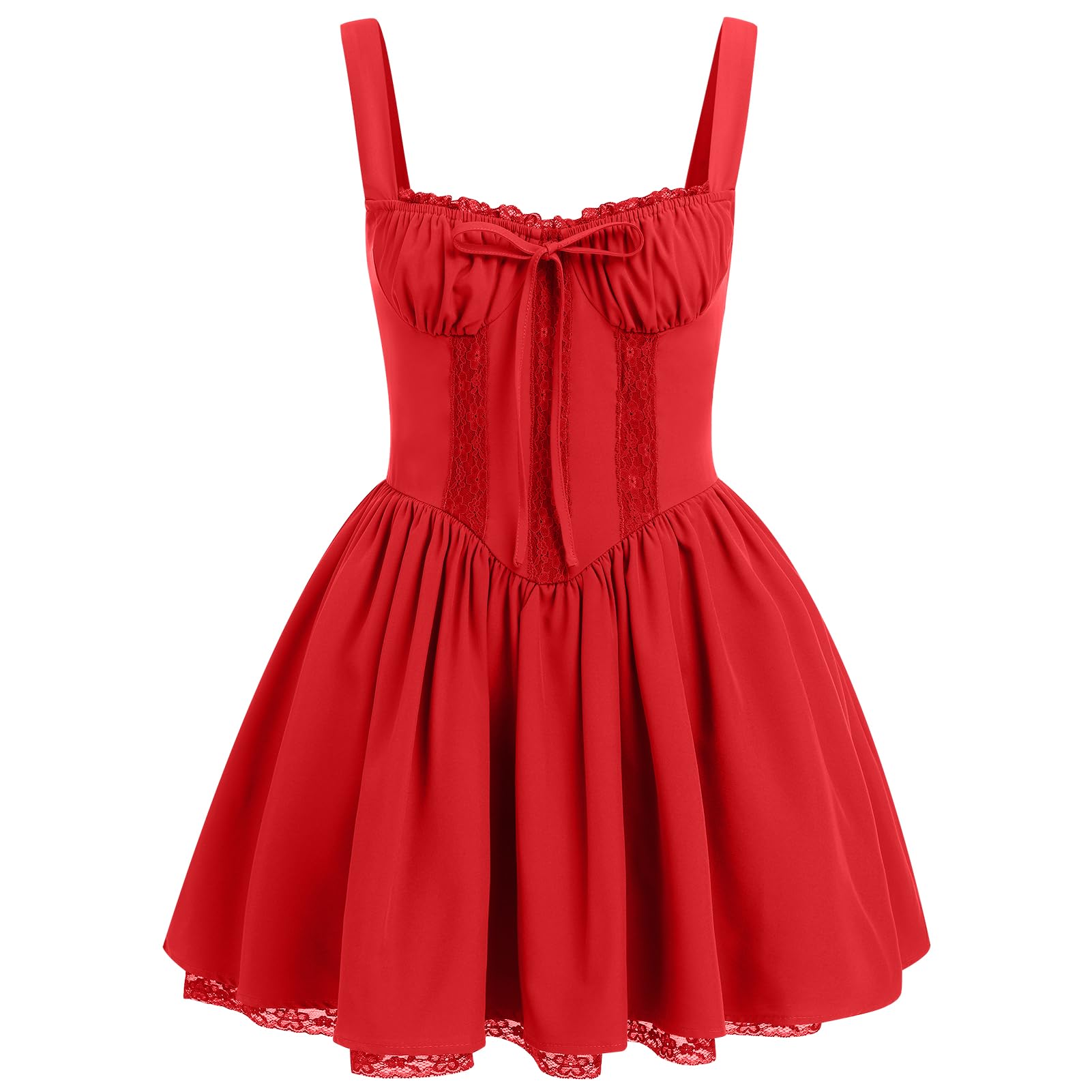 Women's Short Corset Sundress Boho Mini Dress Sleeveless Backless Low Cut Lace Dress Summer: Small Red