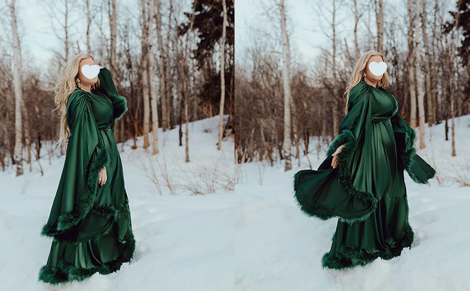 Daily Life Mall Women's Feather Bridal Robes Old Hollywood Maternity Photoshoot Nightgown Silk Bathrobe Long Lingerie: X-Small H-black