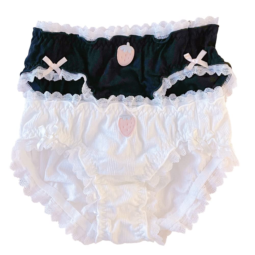 Joyralcos Japanese Stawberry Print Bikini Panties 2 Pack Briefs Cosplay Anime Underwear: One Size Lace Around Style
