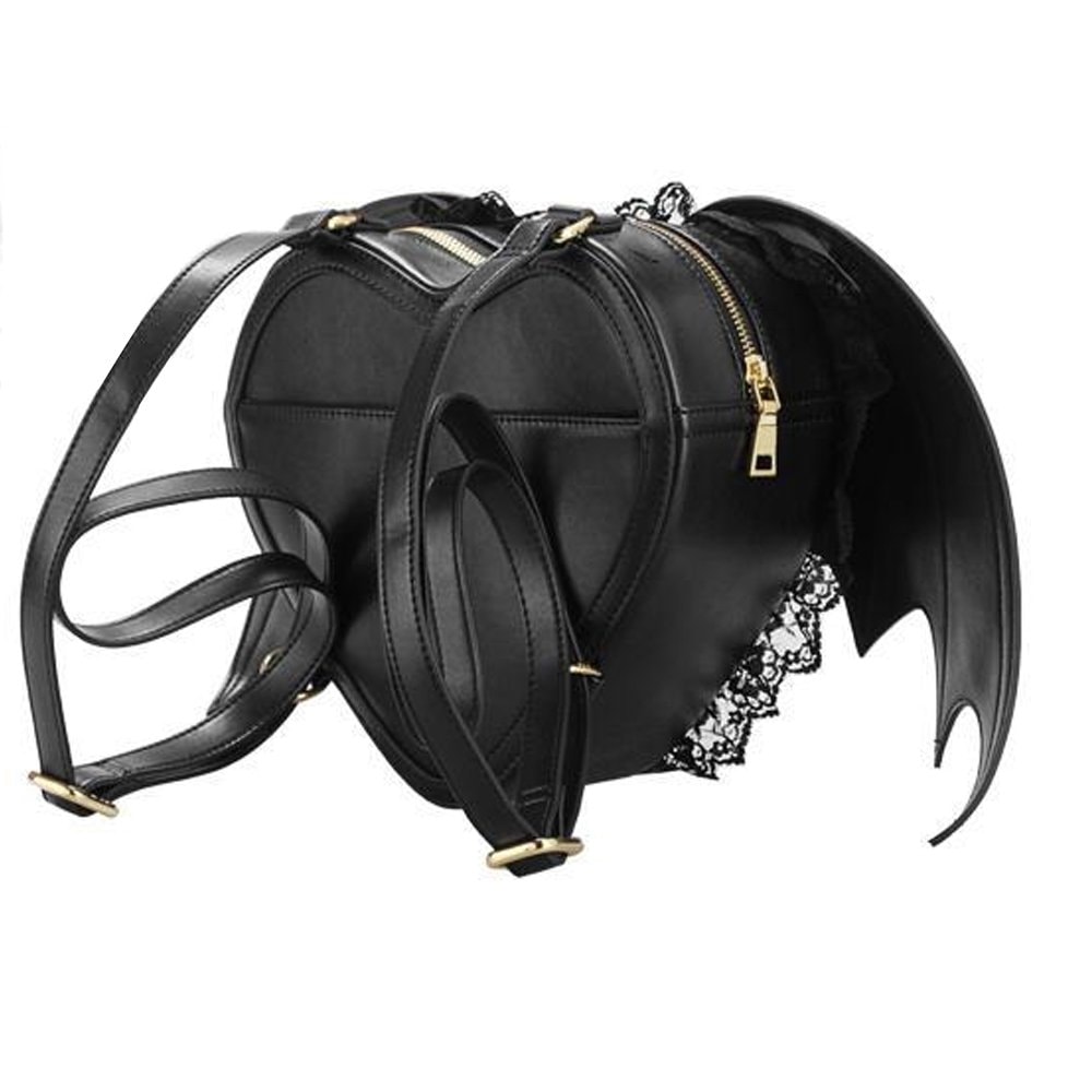 NEEVAS Fashion Girl Gothic Black Bat Heart Wings  Goth Punk Lace Wing Bag: Backpack
