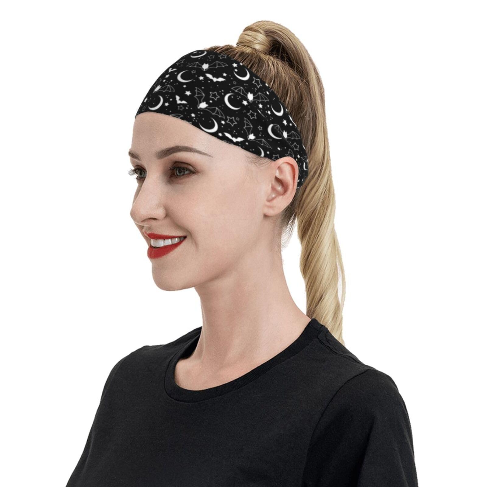 Gothic Goth Bat Headbands Stars Moon Sweatband Fashion Summer Hair Bands for Tennis,Basketball,Running,Gym,Working Out: One Size Gothic-1