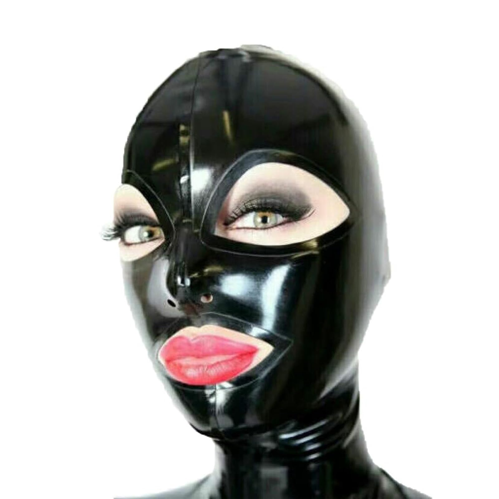KLVEU Black Latex Hood Mask Full Face Mask Riding Mask Hood Party Latex Mask