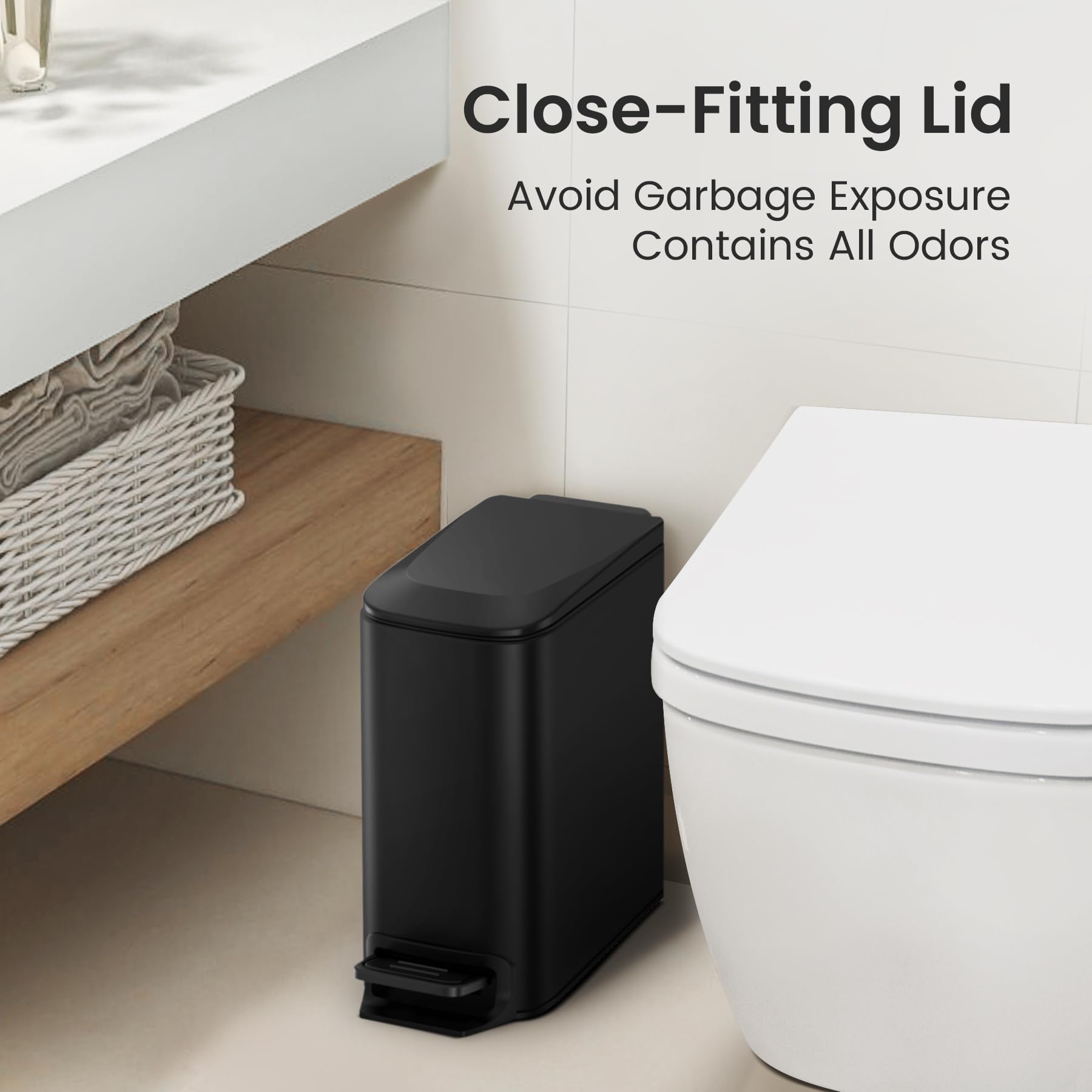 Cesun Small Bathroom Trash Can with Lid Soft Close, Step Pedal, 6 Liter / 1.6 Gallon Stainless Steel Garbage Can with Removable Inner Bucket, Anti-Fingerprint Finish (): Matt Black