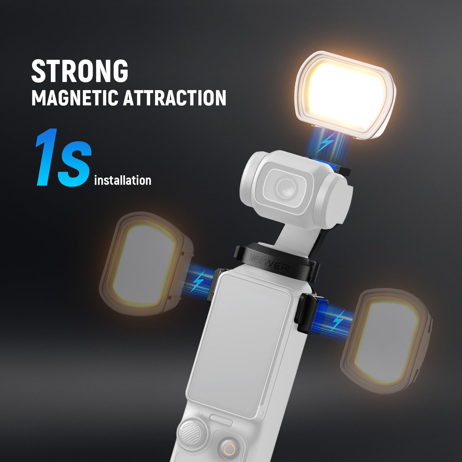 NEEWER Basics Magnetic Auxiliary Light Compatible with DJI OSMO Pocket 3 Gimbal Cam Creator Combo, 1.3W USB C Rechargeable Plastic Mini LED Fill Light Attachment for Selfie Vlog Video Recording, M21: 1-Pack