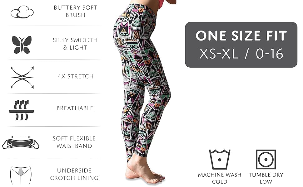 Sexy Basics Women's Ultra Soft Brushed Skinny Pant Long Leggings - One Size Fits Most S-XL, 2X-3X-Multi Packs: One Size 6 Pack- Geometrics