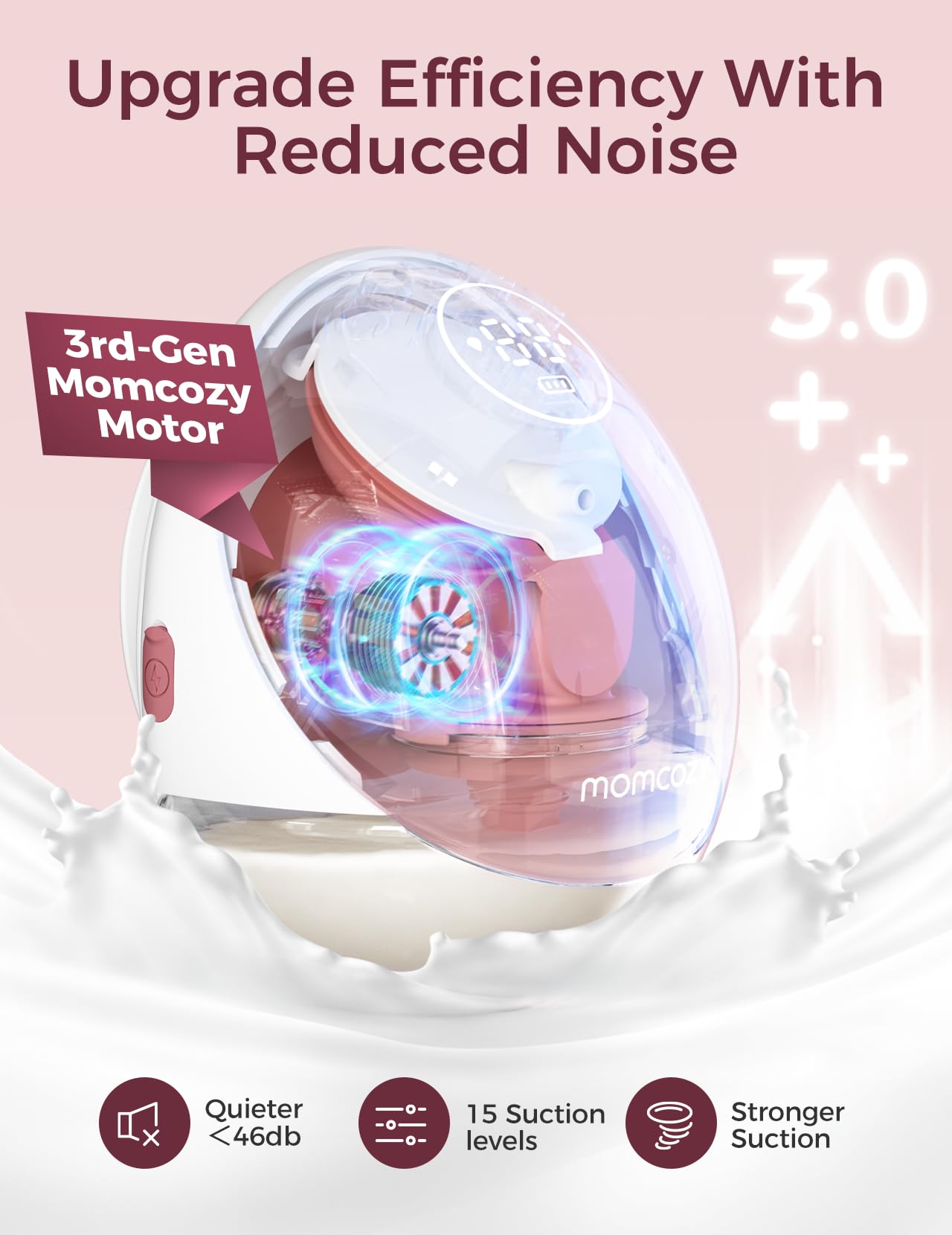 Momcozy Breast Pump Hands Free Upgraded Mobile Flow | M9, App Discreet Control with Personalized Multi-Modes & 15 Levels, Wearable Breast Pump 24mm, 2 Pack Cozy Red