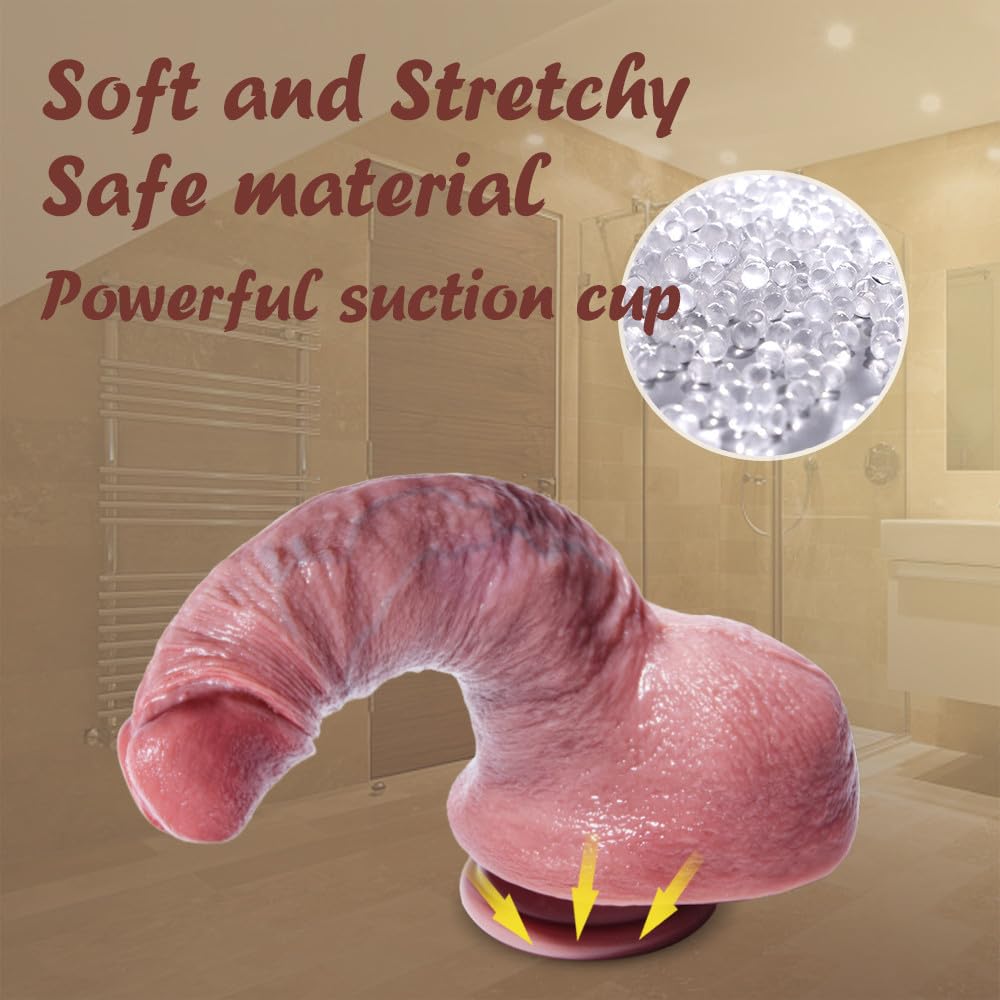 6.9" Realistic Beginner Squirting Silicone Dildo, Suction Cup Ejaculation Wide Penis for Play, Soft Cute Dildo with Curved Shaft and Balls, Female G-Spot and Small Anal Prostate Sex Toy