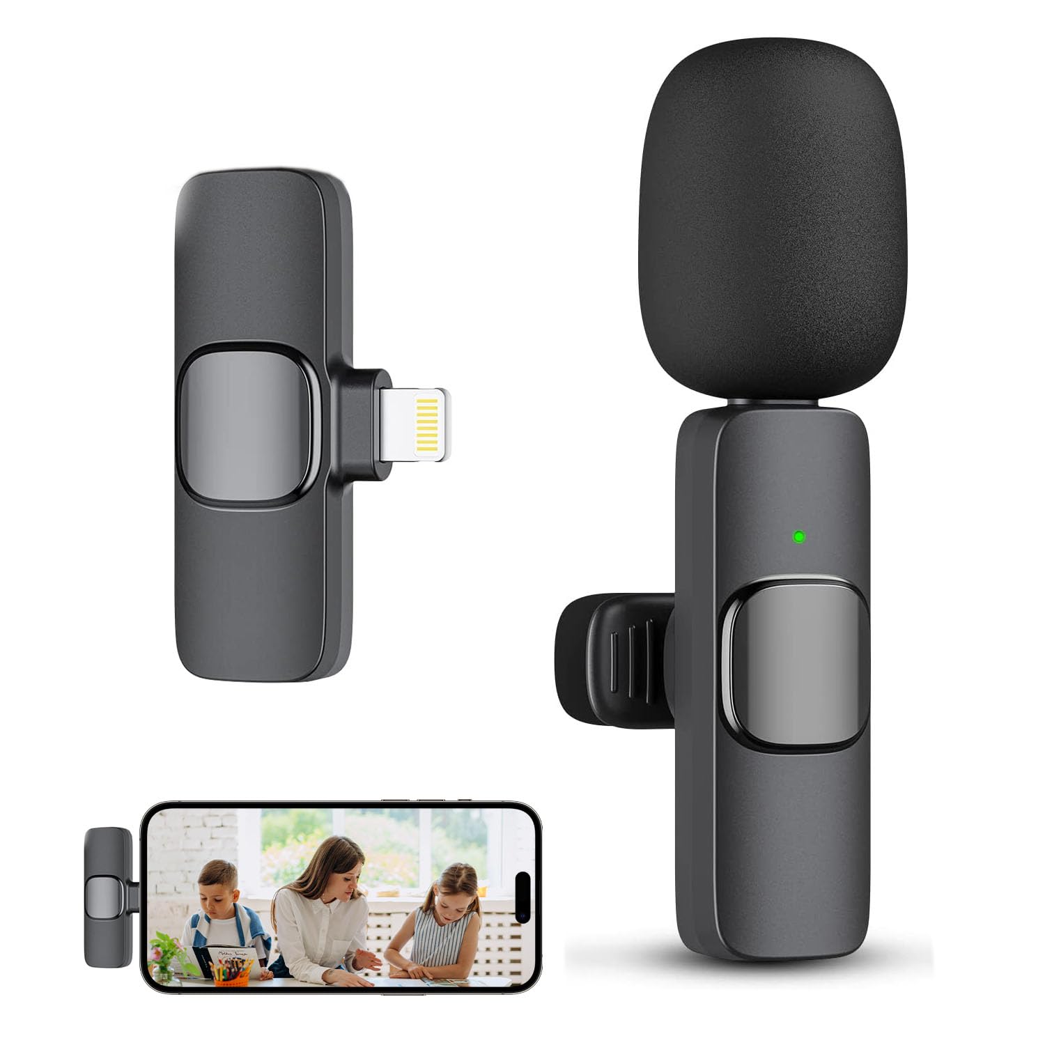 Professional Wireless Lavalier Microphone for iPhone iPad (for iPhone 14 and Below), Cordless Omnidirectional Clip Mic, Plug-Play Microphone for Interview Video Podcast Vlog YouTube: Lightning-1 Mic Black.