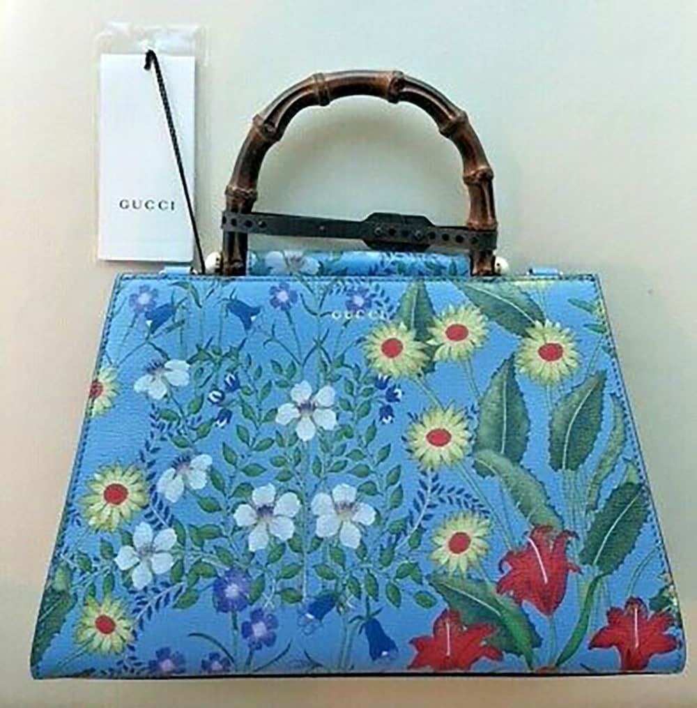 Gucci Flora Azure Shanghai Blue Large Floral Handbag Italy Bag Handbag Flower Bamboo New: Gucci Flora Azure Shanghai Blue Large Floral Handbag Italy Bag Handbag Flower Bamboo New