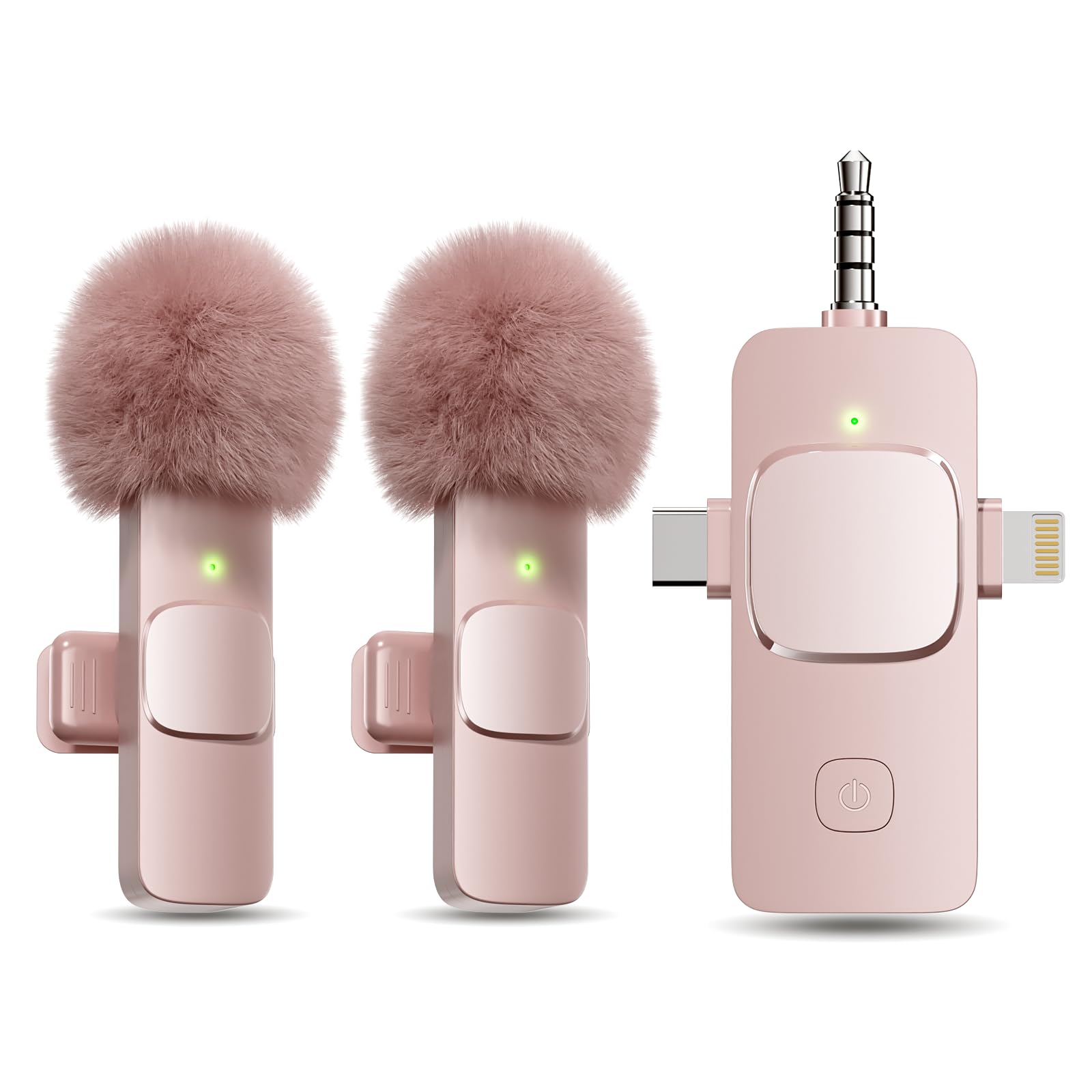 PQRQP 3 in 1 Wireless Lavalier Microphones for iPhone, iPad, Android, Camera, USB-C Microphone, 7-Hour Battery, Mini Microphone with Noise Reduction for Video Recording, Vlog, YouTube, TikTok: PQRQP 3 in 1 Wireless Lavalier Microphones for iPhone, iPad, Android, Camera, Mini Microphone, 7-Hour Battery, High Definition Sound Quality for Interview, Video Podcast, Vlog (Pink)