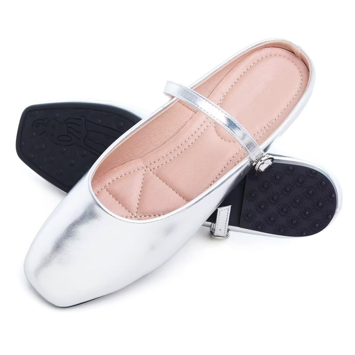 VFDB Women Mules Elegant Dressy Flats Closed Toe Microfiber Leather Shoes Adjustable Buckle Strap Mary Jane Casual Office Shoes thumbnail 4