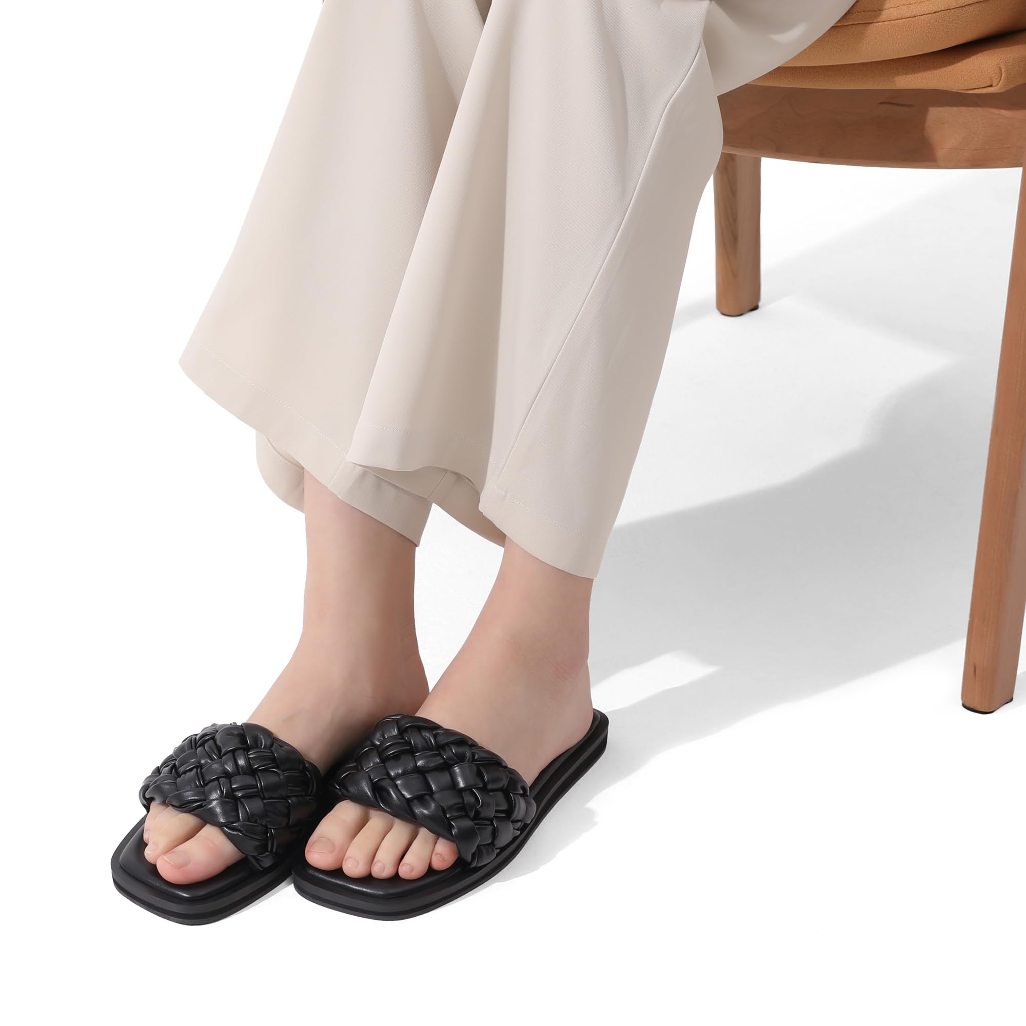 DREAM PAIRS Women's Square Open Toe Slide Sandals Cute Slip on Braided Strap Rhinestone Flat Sandals for Summer: DREAM PAIRS Women's Square Open Toe Slide Sandals Cute Slip on Braided Strap Rhinestone Flat Sandals for Summer