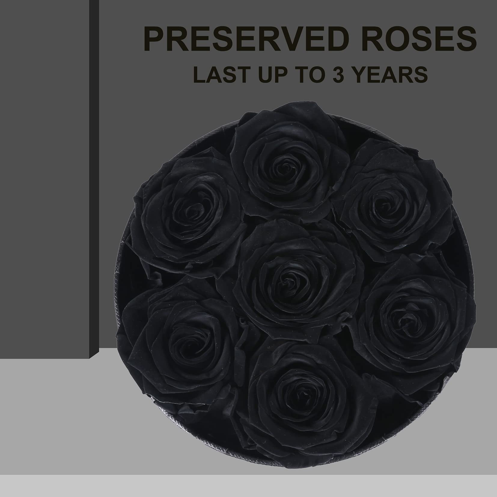 UFOREVER ROSES 7-Piece Preserved Roses in a Box, Flowers Gifts for Her, Roses That Last a Year and More (Black)