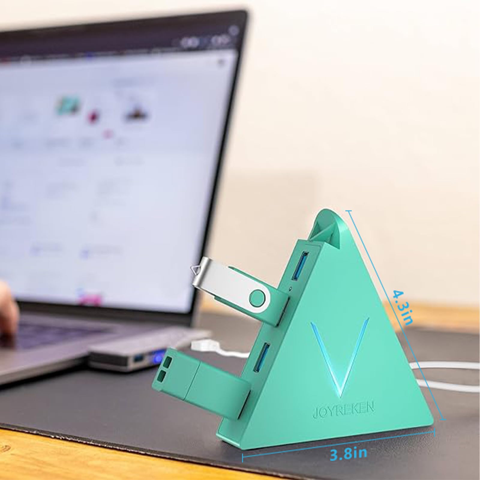 JoyReken USB 3.0 Hub,4 Port USB Hub Tower,2ft Cable USB Splitter for PC, Xbox One, PS4, PS5, iMac, Surface Pro, XPS, Laptop, Desktop, Flash Drive, Mobile HDD (Green)