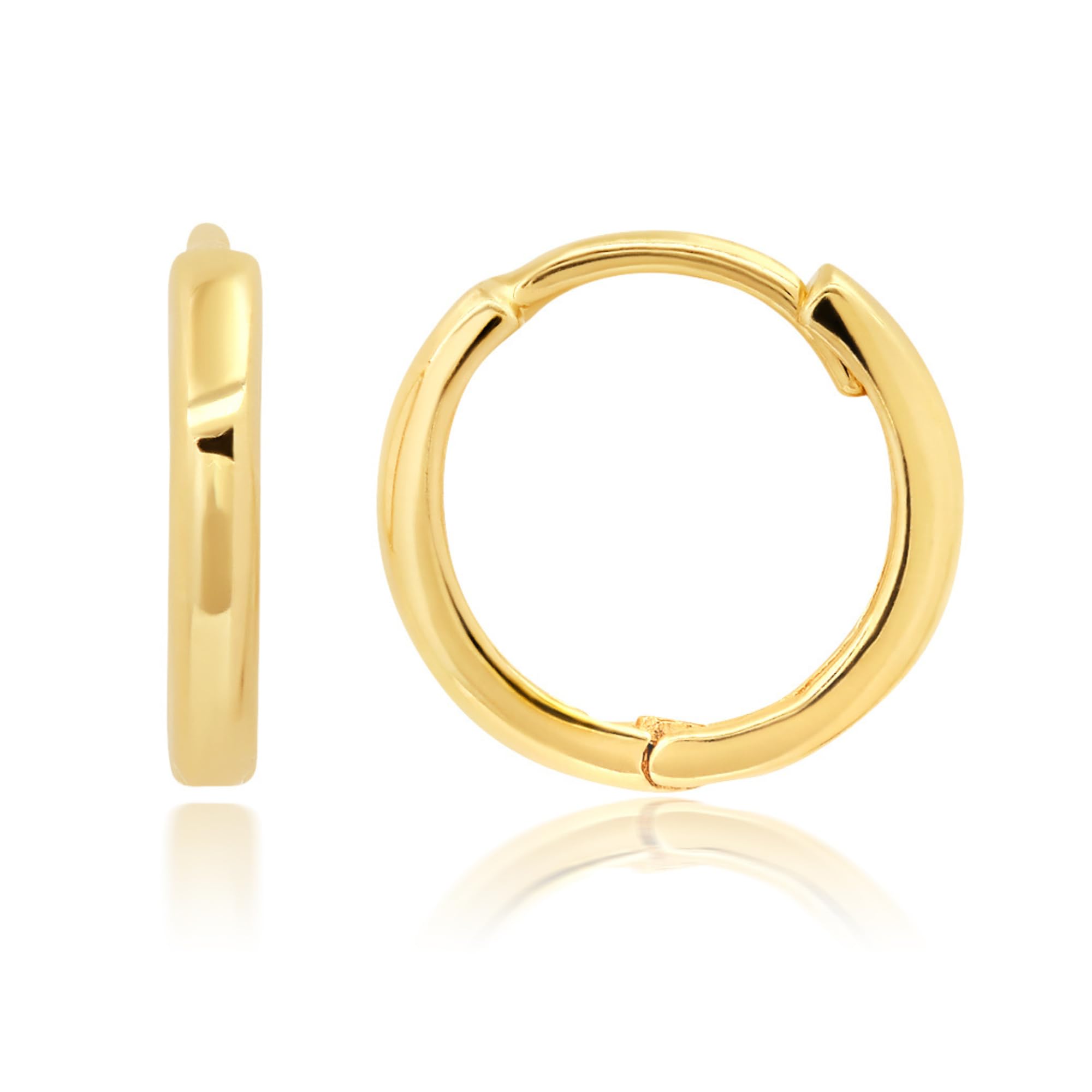 14K Solid Yellow Gold Huggie Earrings | Hypoallergenic Domed or Flat Style Small Hoop Earrings in Sizes 10mm, 12mm & 14mm | Small Gold Hoops by MAX + STONE: Domed Style|10MM