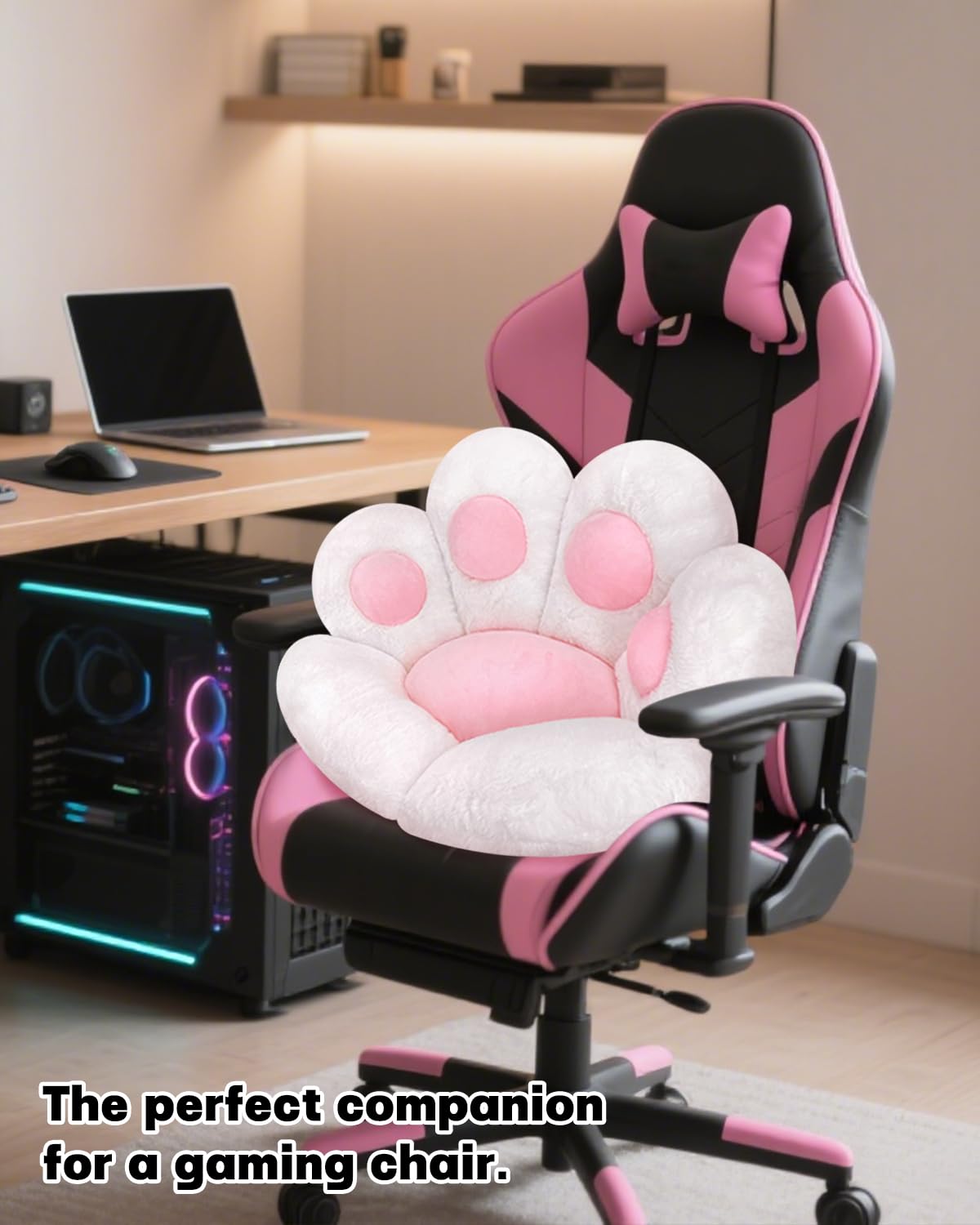 MOONBEEKI Cat Paw Cushion Chair Comfy Kawaii Plush Seat Cushions Shape Lazy Pillow for Gamer Chair 28"x 24" Cozy Floor Cute Seat Kawaii for Girl Worker Gift, Dining Room Bedroom Decorate Black: White 28 Inch