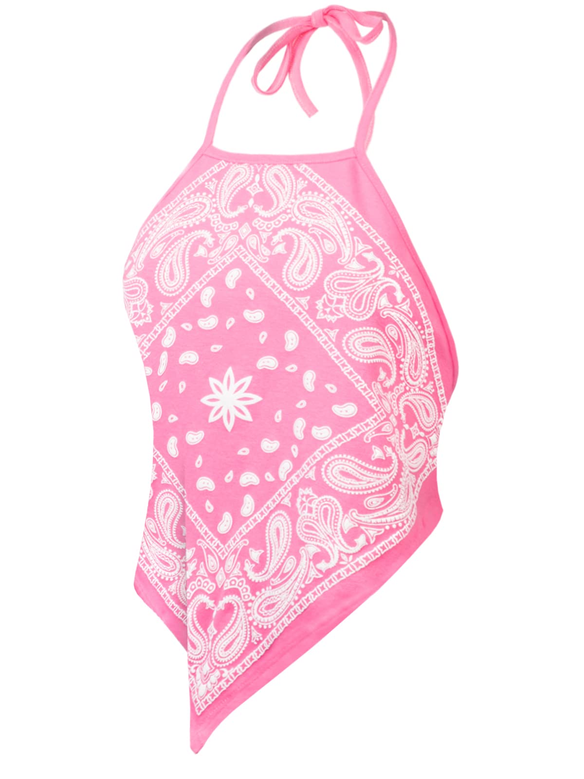 Design by Olivia Women's Sexy Paisley Bandana/Tie dye Halter Top Shirt- Made in USA: Large Candy Pink