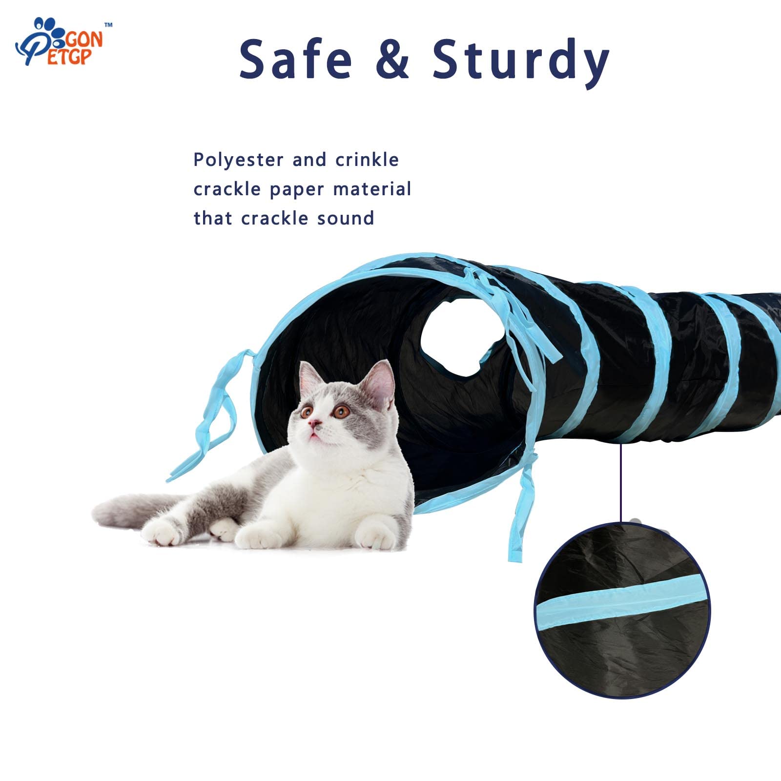 GONPETGP Cat Tunnels for Indoor Cats with Cube Tent Toys Combo, Pop Up Collapsible Crinkle Interactive Peek Hole, Cat Tube with Play Ball and Bell for Kitten, Puppy, Kitty, Rabbit - Set of 3: A-Black