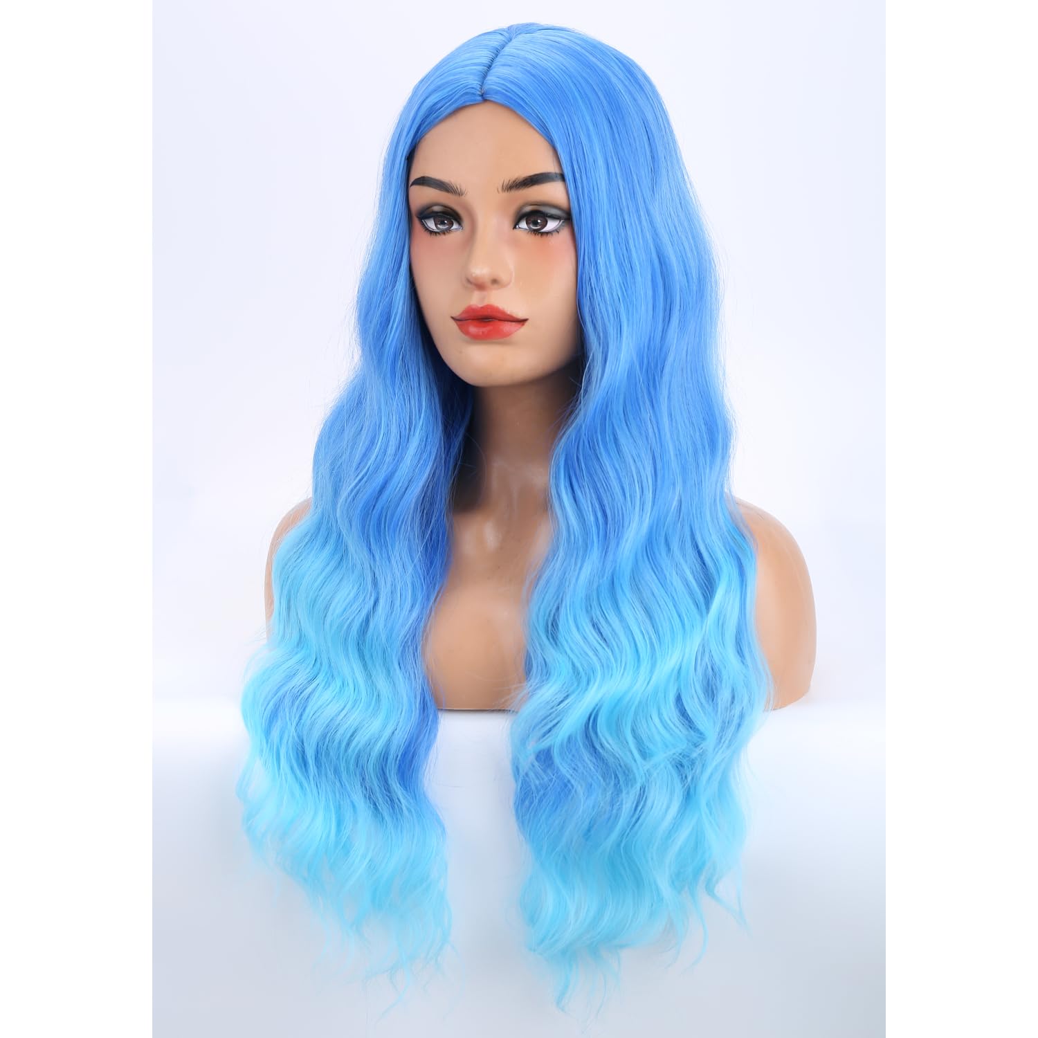 MAGQOO  Flame Fire Wig - Long Curly Wavy Ombre Wigs for Women & Girls - Middle Part, Heat Resistant, High Density Synthetic Wigs: Blue Ombre