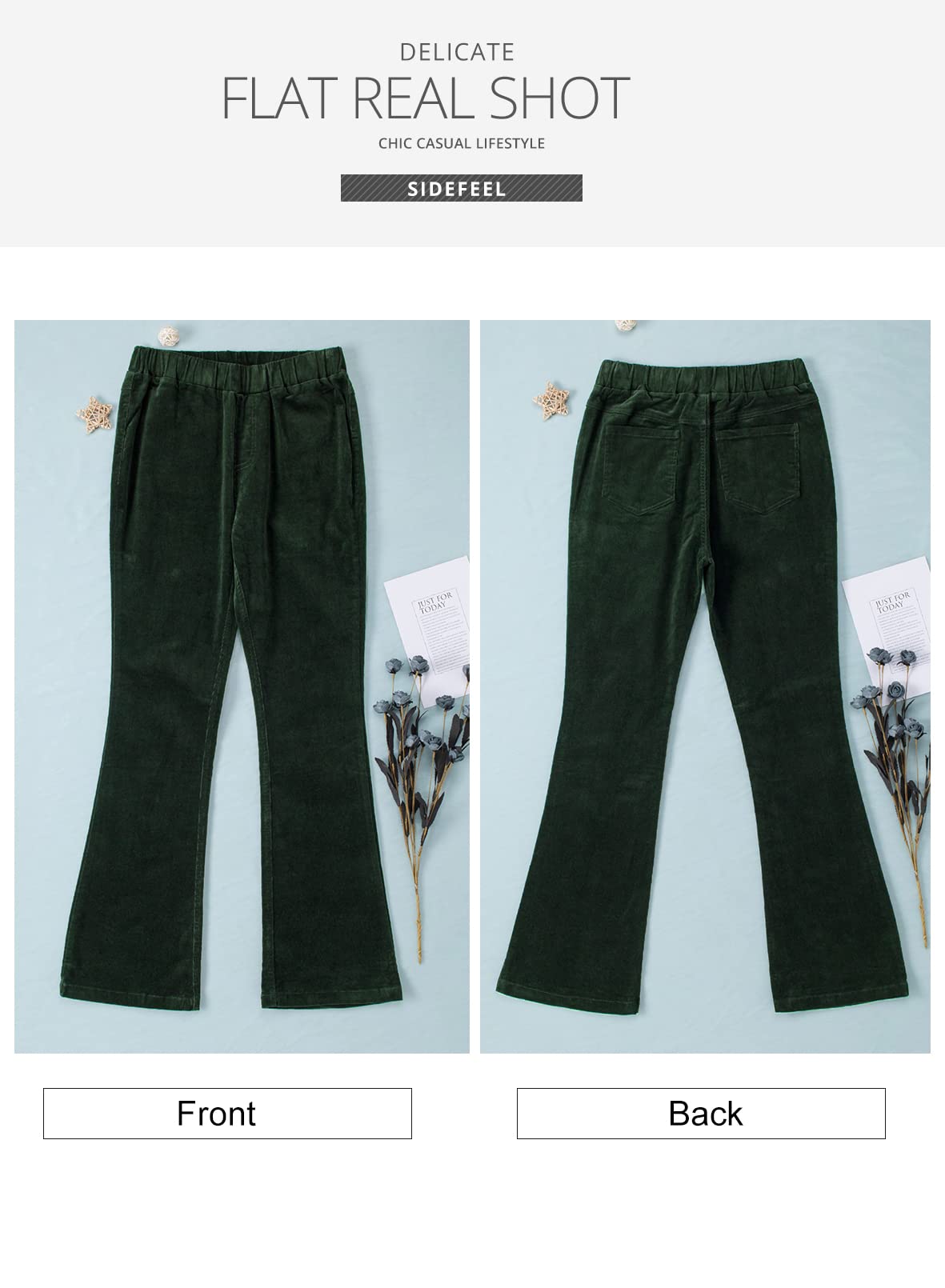 Sidefeel Women's Corduroy Flare Pants Elastic Waist Bell Bottom Trousers 2024 Women Fashions