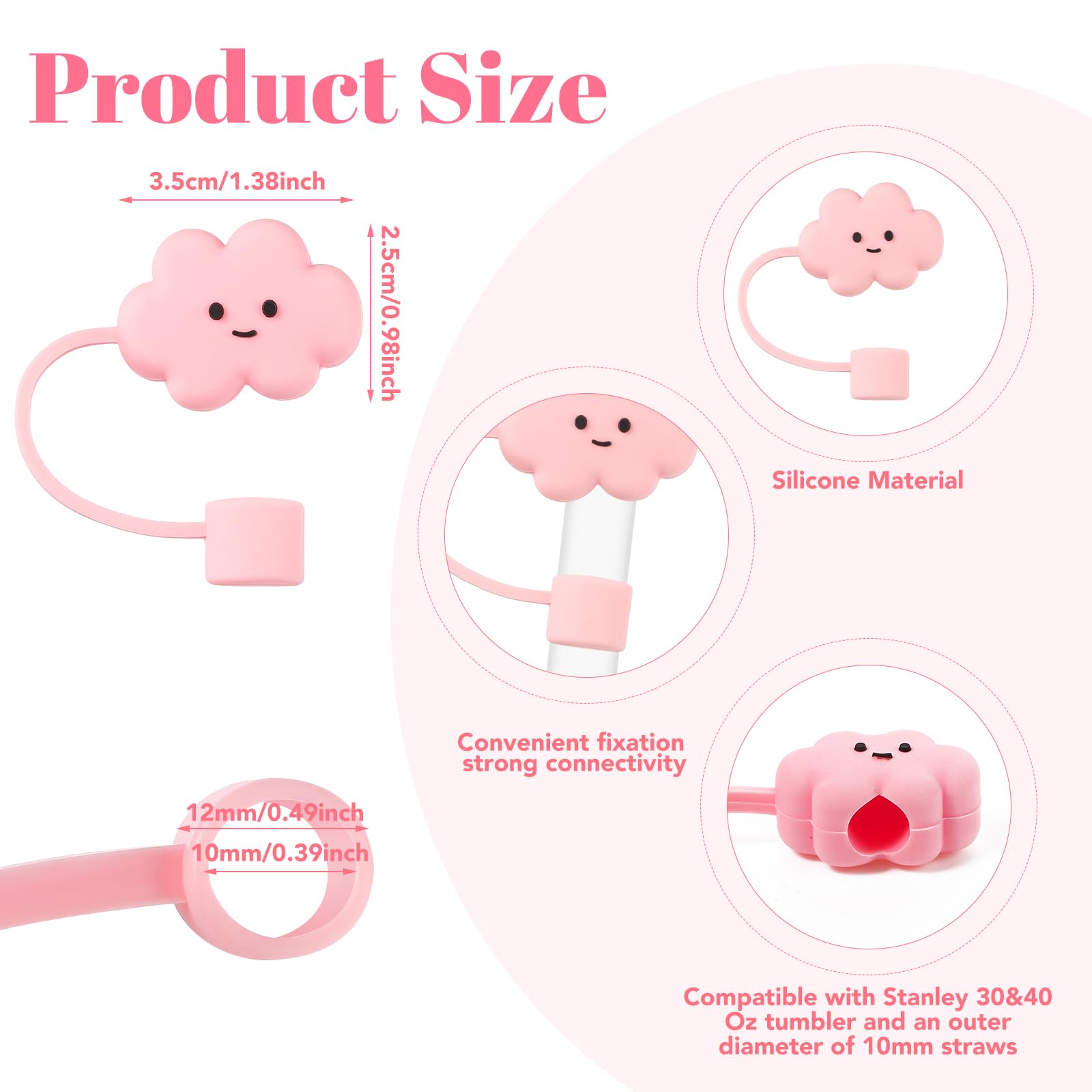 8 PCS Straw Cover, Straws Toppers for Stanley 30&40 Oz Tumbler, Straw Caps in Various Shapes Silicone Covers Cap for 0.4 Inch/10 mm Tips () thumbnail 2