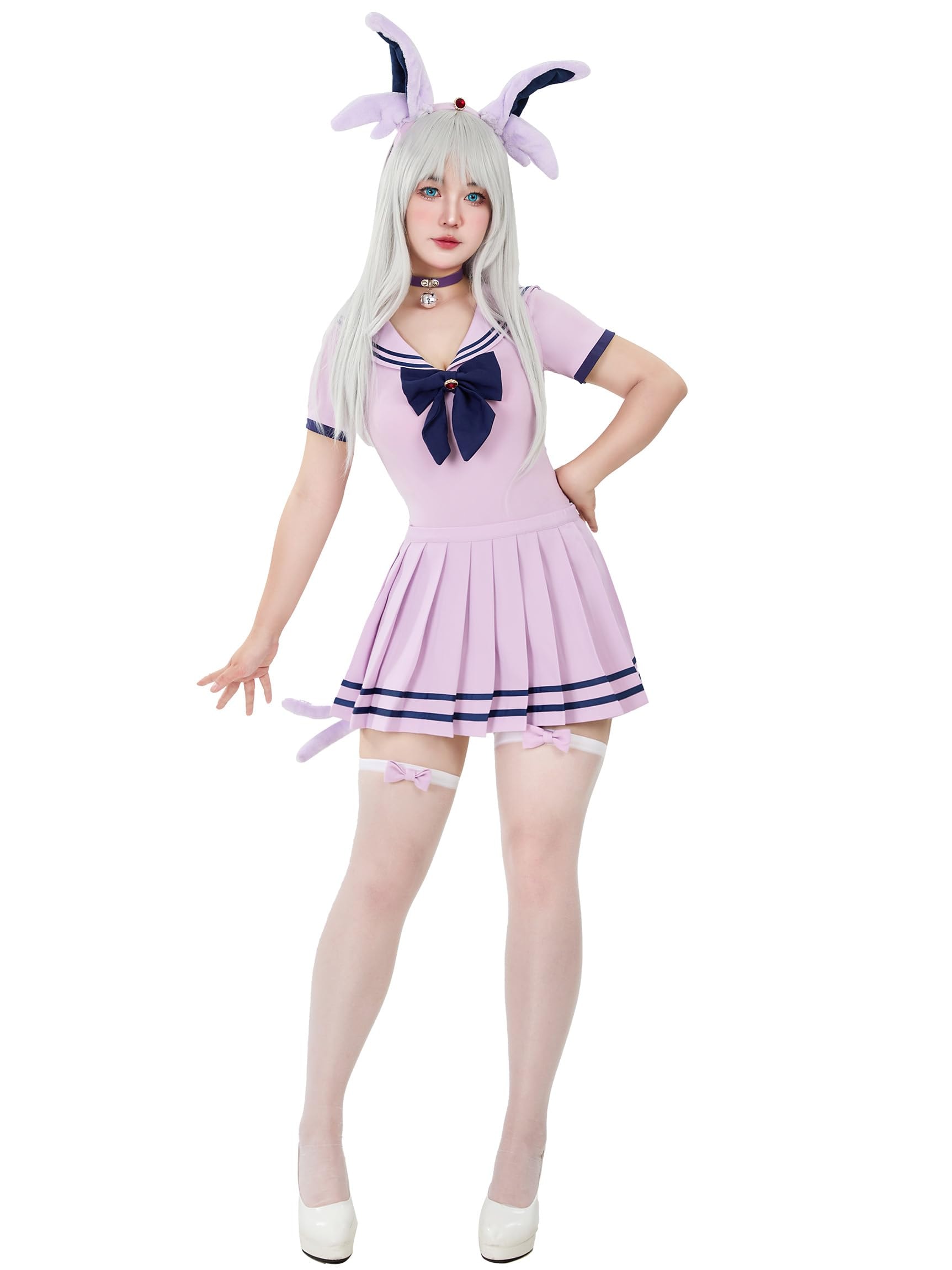 Mobbunny Women's Anime Cosplay Outfits Sailor Uniform Purple Bodysuit Pleated Skirt Set with Headband Choker Halloween: Small