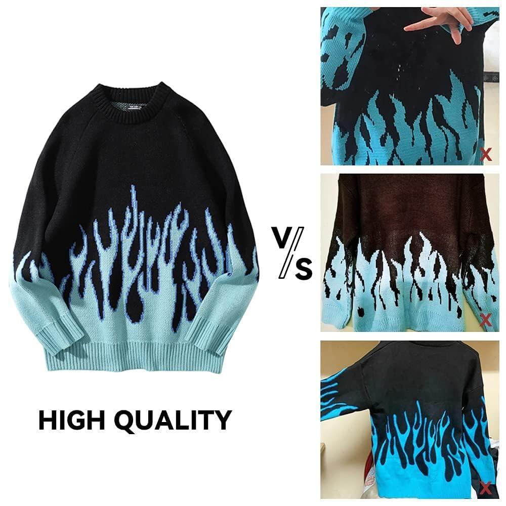 Vamtac Womens Crewneck Oversized Sweaters Y2K Aesthetic Flame Graphic Knitted Sweater Casual Pullover Long Sleeve Jumper: Vamtac Womens Crewneck Oversized Sweaters Y2K Aesthetic Flame Graphic Knitted Sweater Casual Pullover Long Sleeve Jumper
