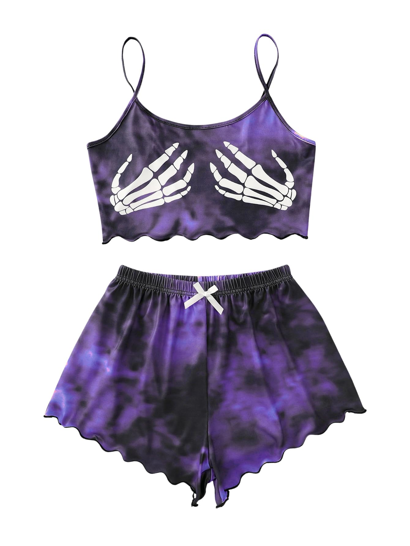Floerns Women's Plus Size 2 Piece Sleepwear Tie Dye Skeleton Print Pajama Set: X-Large Plus Dark Purple
