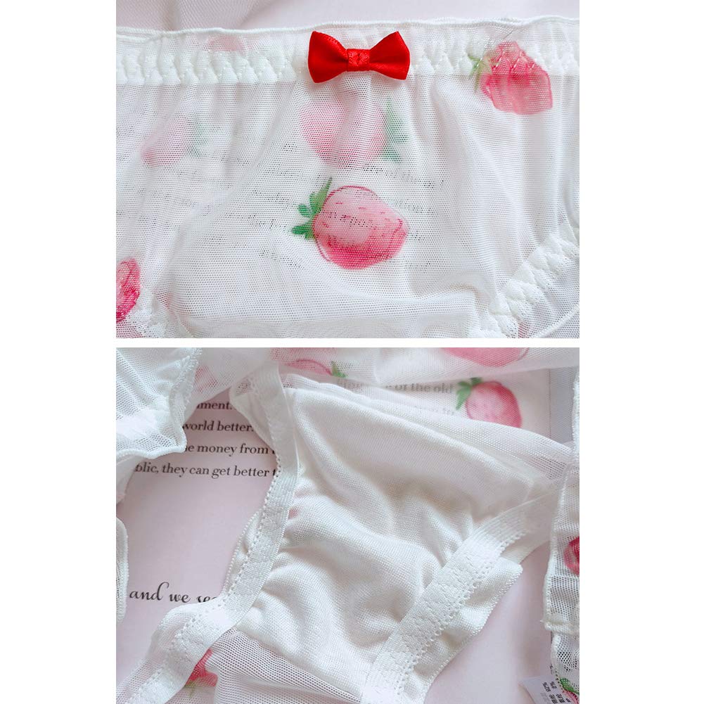 Japanese Stawberry Print Bikini Panties 2 Pack Briefs Cosplay Anime Underwear: One Size 3 Pack Lace Around Style