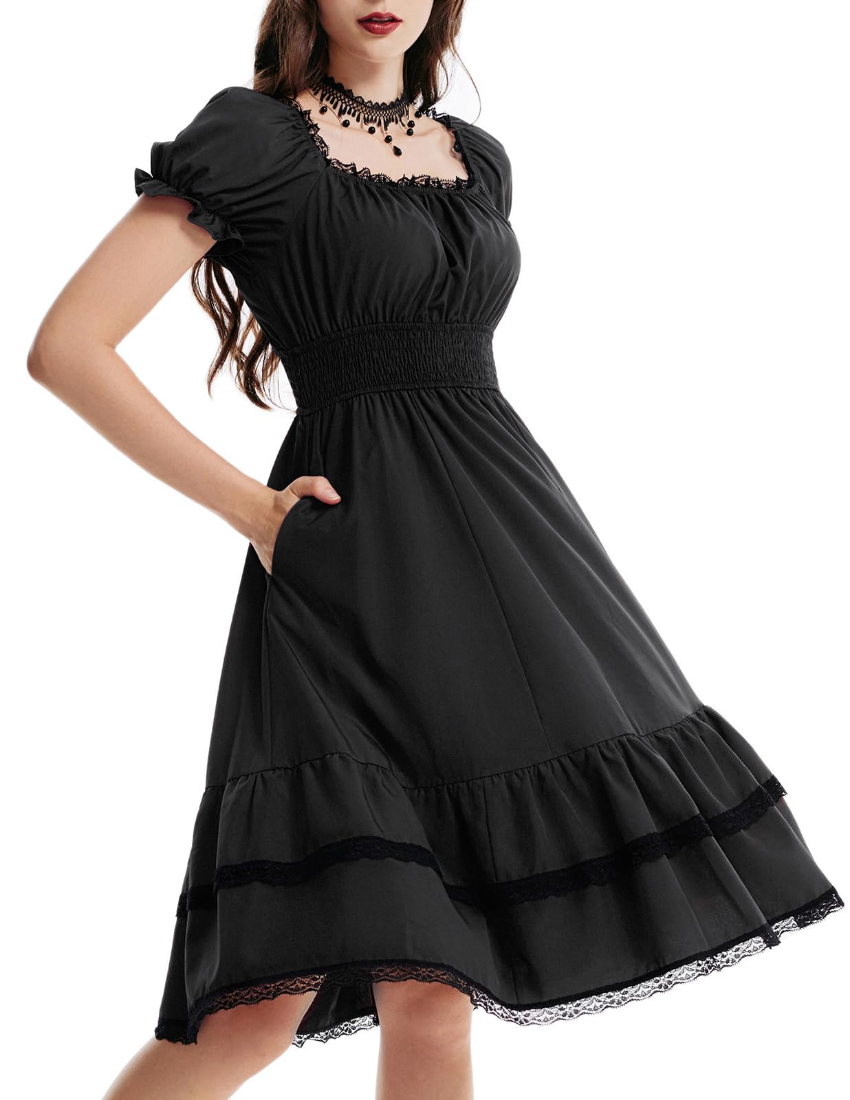 Scarlet Darkness Gothic Victorian Dresses Renaissance Costume Women Midi Dress: Medium Black