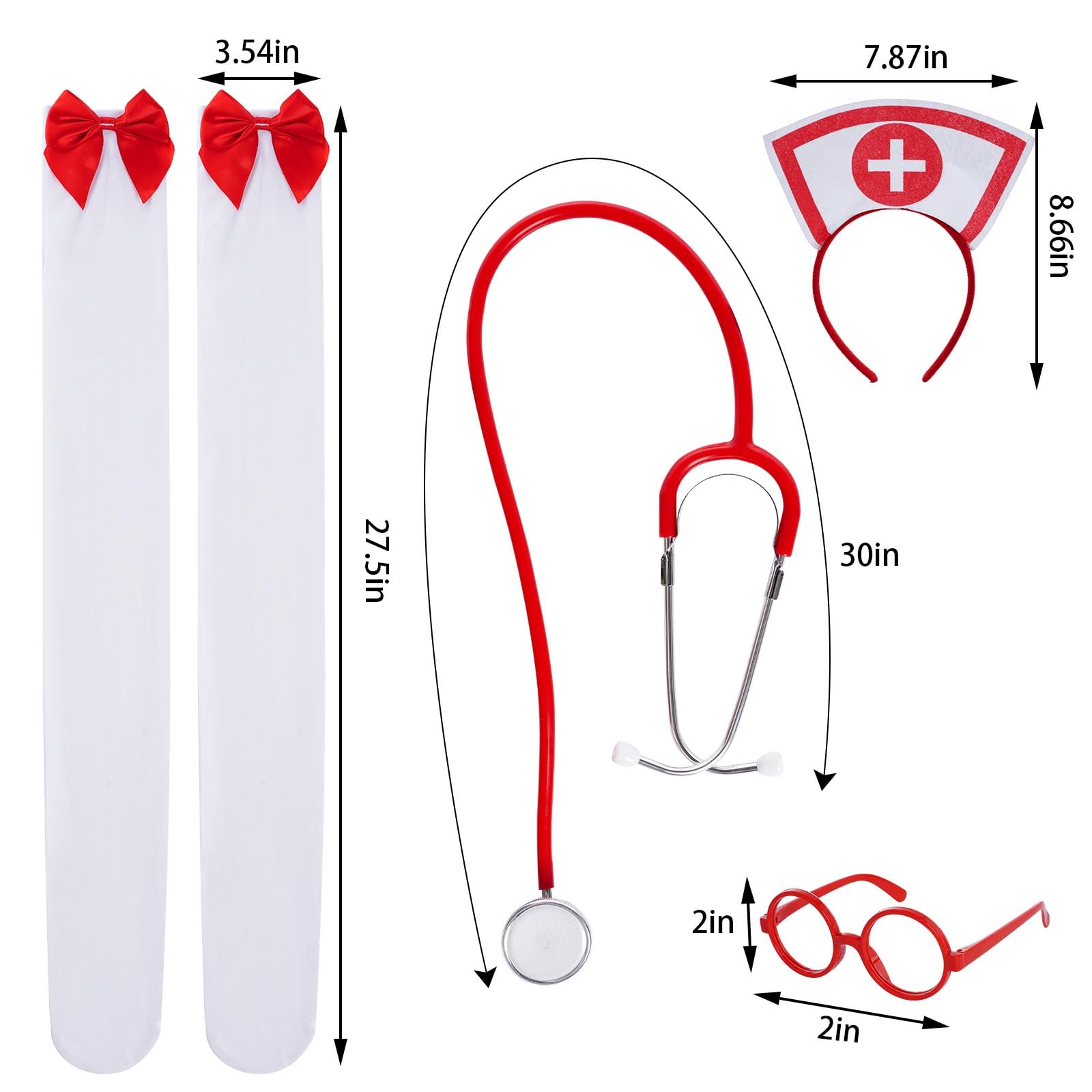 mifengda Nurse Costume Halloween Women Costume Accessories Red Nurse Hat Headband Cosplay Outfit Set Includes Headband Glasses Stethoscope High Sock for Halloween Cosplay Party: mifengda Nurse Costume Halloween Women Costume Accessories Red Nurse Hat Headband Cosplay Outfit Set Includes Headband Glasses Stethoscope High Sock for Halloween Cosplay Party
