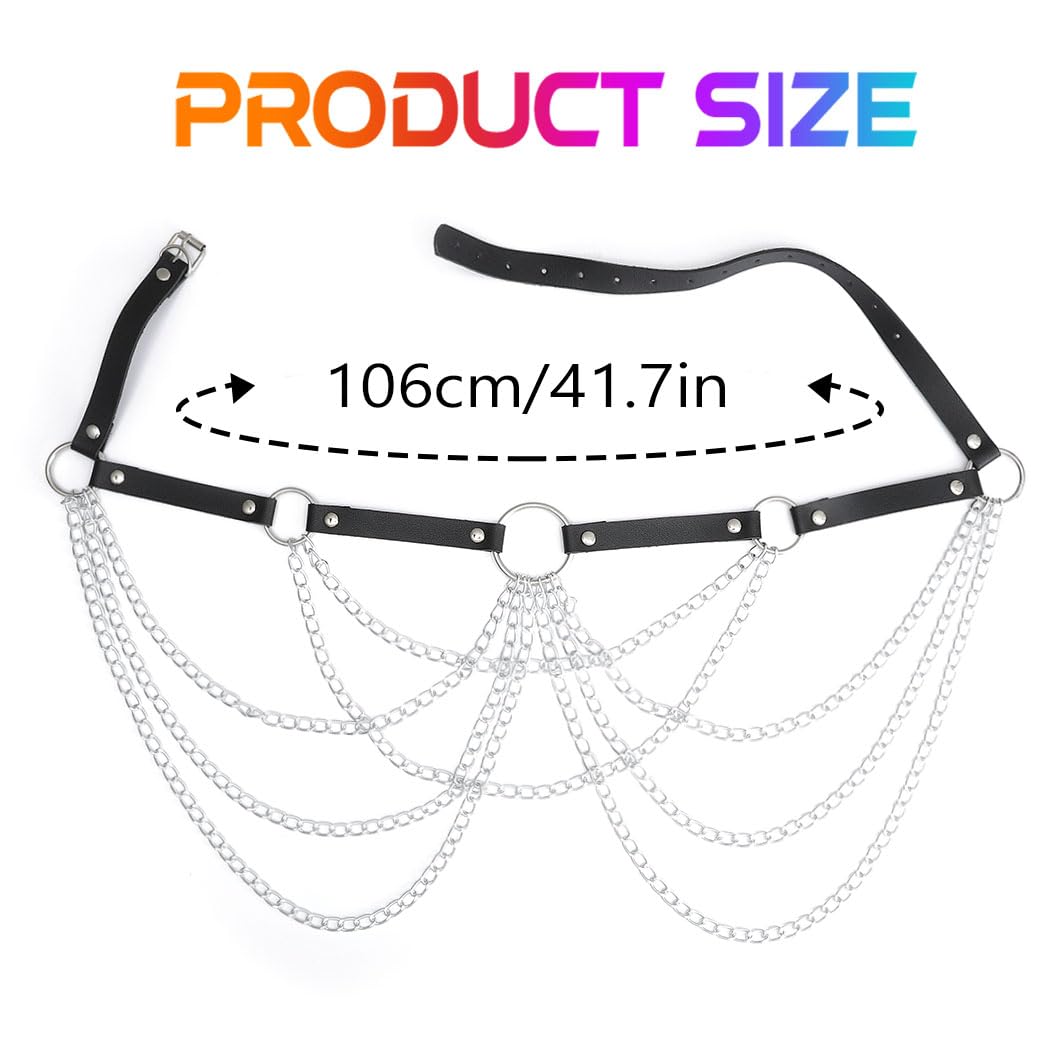 Cosydays Punk Leather Waist Chain Belt Black Harness Body Chain Layered Belly Chains Rave Outfits Body Chain Jewelry for Women: Cosydays Punk Leather Waist Chain Belt Black Harness Body Chain Layered Belly Chains Rave Outfits Body Chain Jewelry for Women