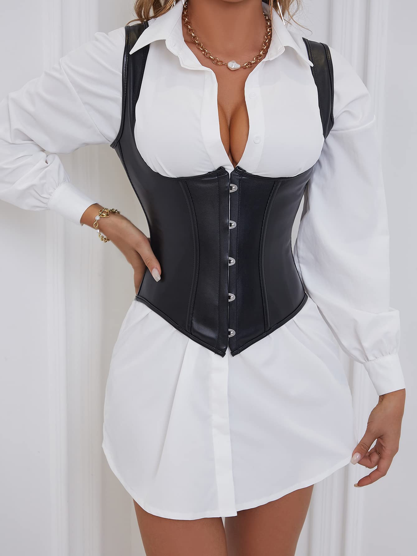 Alivila.Y Fashion Corset Womens Faux Leather Steampunk Corsets Victorian Bustier Top thumbnail 2
