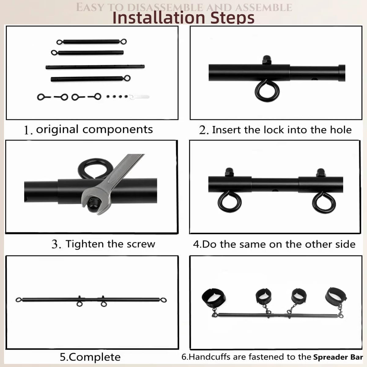 Spreader Bar Sex Toys with Wrist Ankle Neck Collar Restraint Kits Adjustable Handcuffs Collar Bondage Set BDSM for Adult Couple (): Black