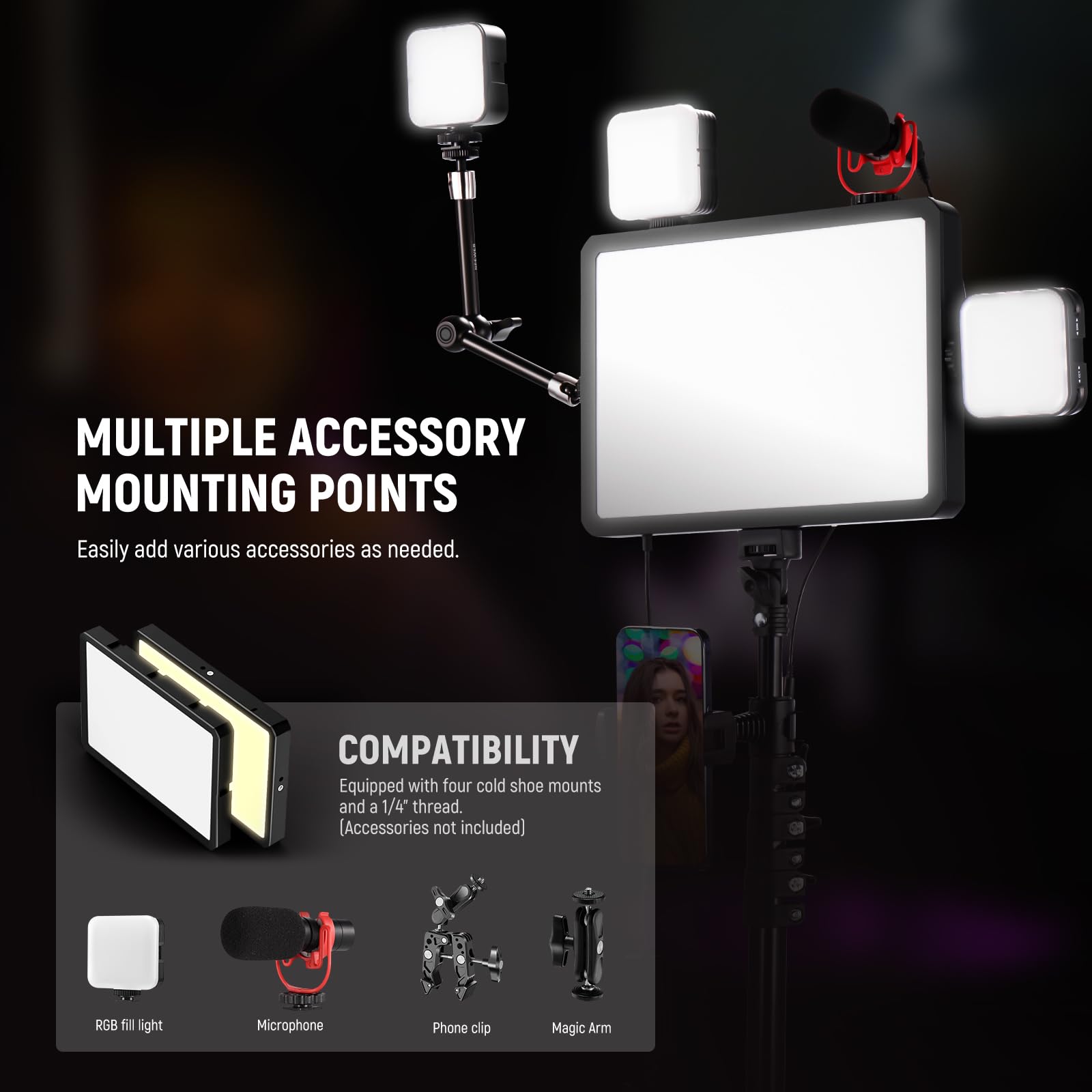 Neewer 13" Led Video Light Panel Kit, 2 Pack Dimmable Bi Color Soft Key Lighting with Tripod Stand, 8000mAh Battery, 3200~5600K CRI97+ 2400Lux for Game/Streaming/YouTube Recording/Studio Photography: BP300(2-Pack)