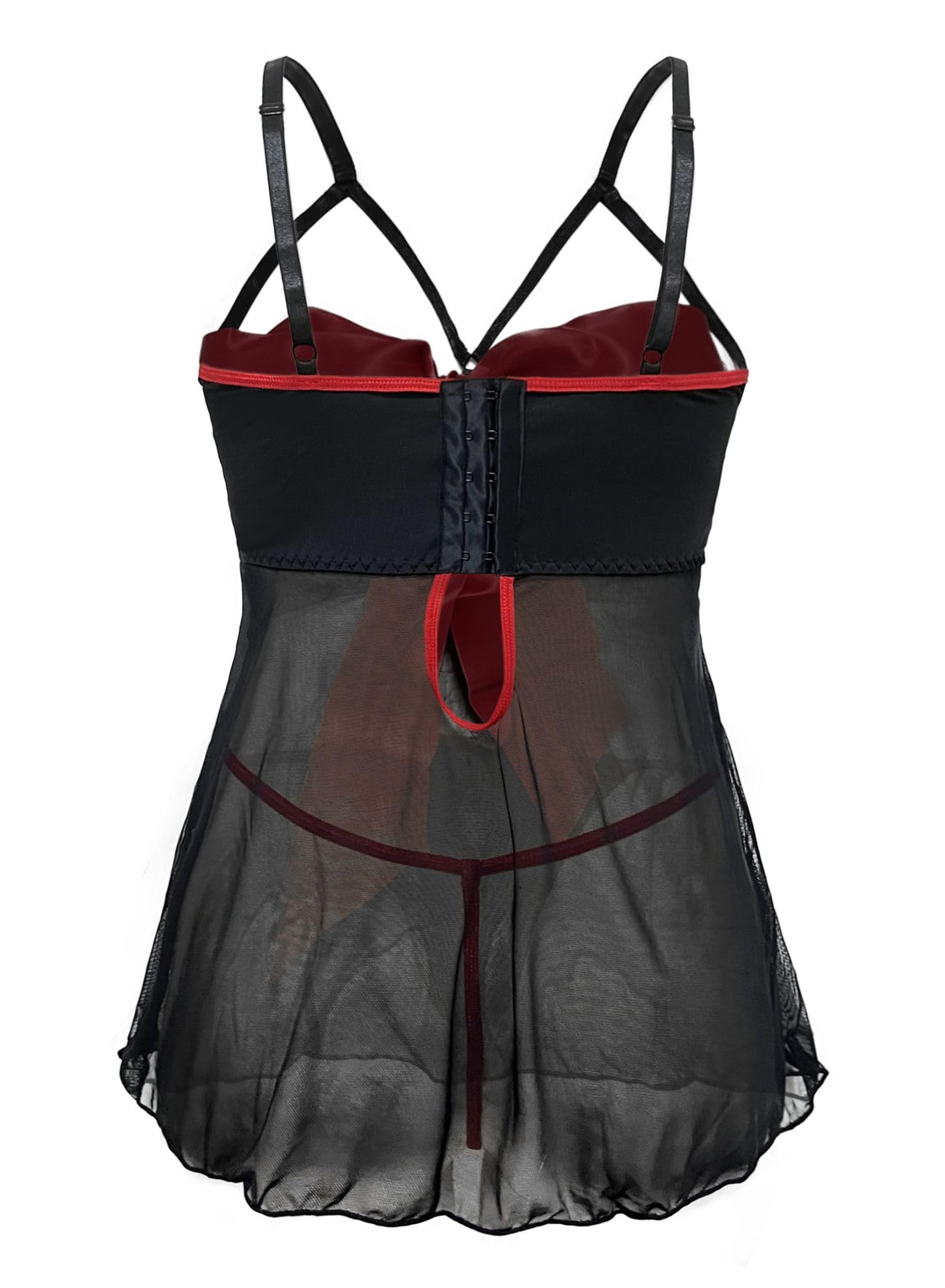 EVELUST Womens Unwrap Me Babydoll, Sexy Open See Through Mesh Lace Outfit Red Bow Christmas Day Gift for Him Lingerie Set thumbnail 4