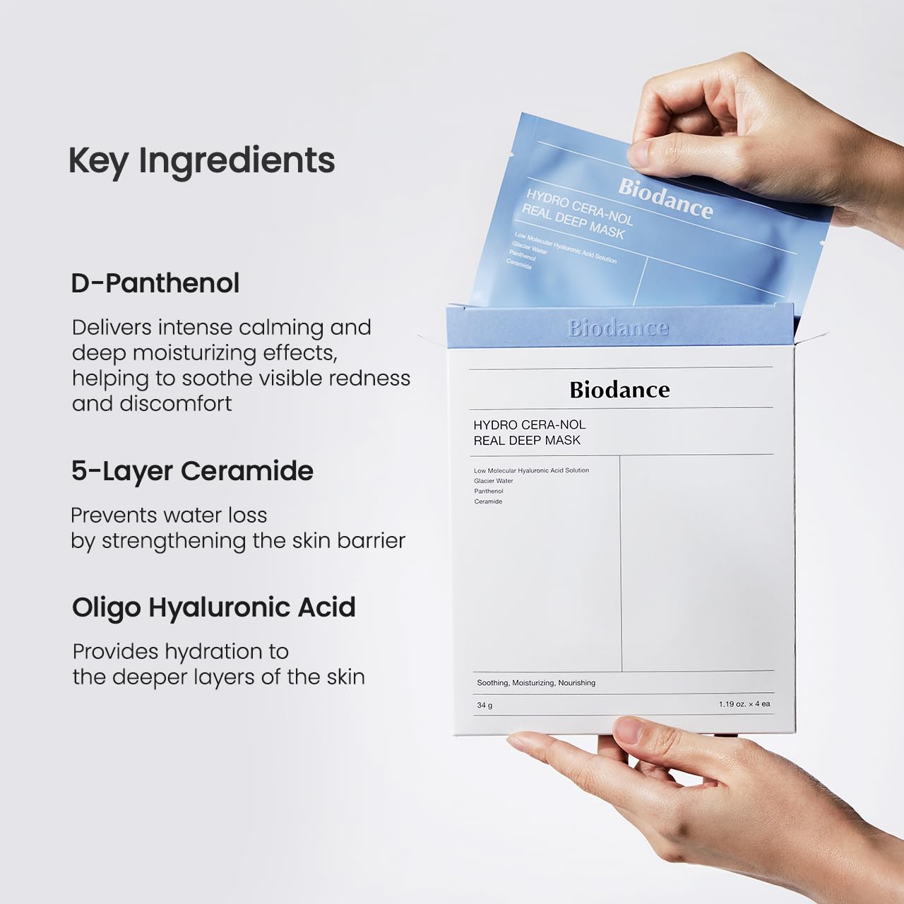 BIODANCE Hydro Cera-nol Real Deep Mask, Overnight Hydrogel Mask, Hydrating Facial Mask For Sensitive Skin, Redness Reducing & Quick Soothing Effect, 1.19oz(34g) x 4ea: 4 Count (Pack of 1) Cera-nol Mask