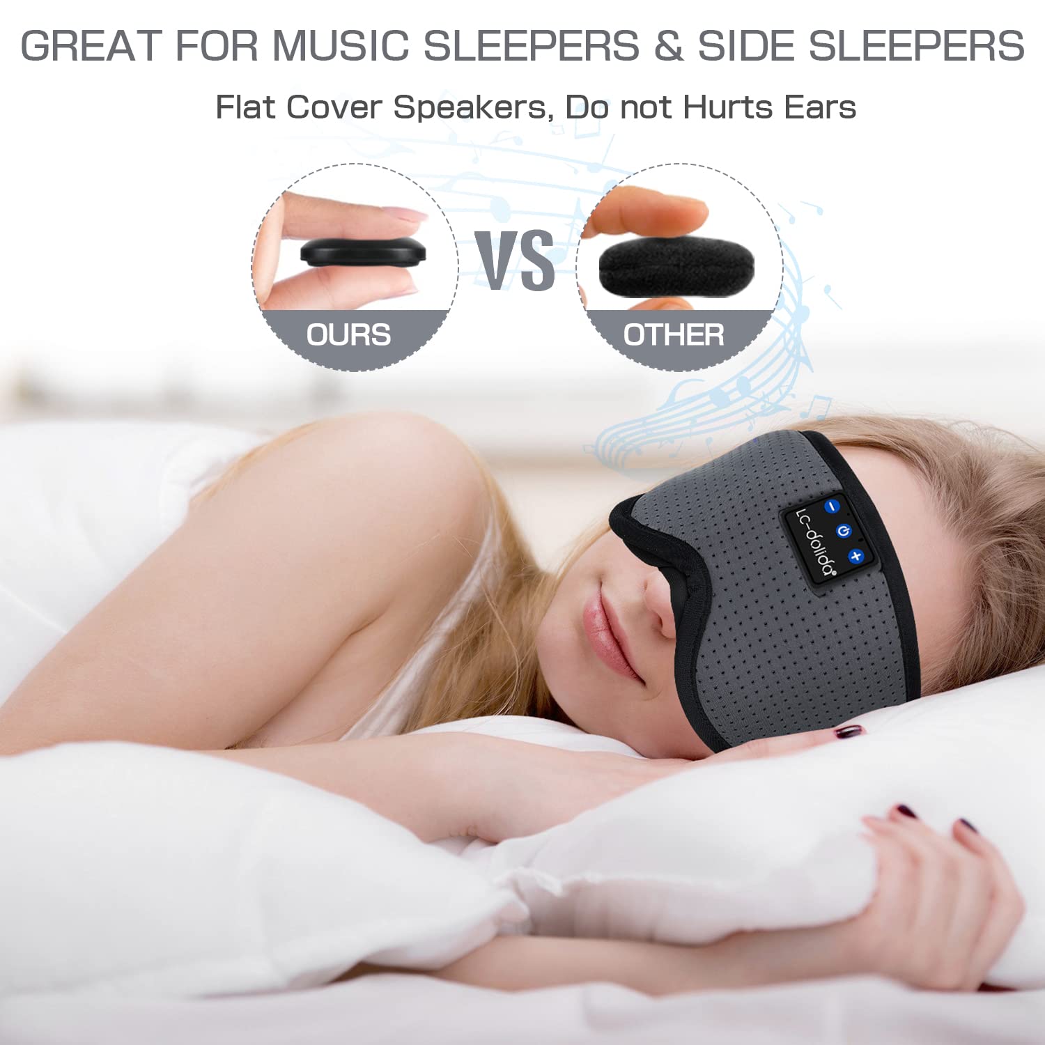 LC-dolida Sleep Headphones, 3D Sleep Mask Bluetooth Wireless Music Eye Mask, Sleeping Headphones for Side Sleepers Sleep Mask with Bluetooth Headphones Ultra-Thin Stereo Speakers Perfect for Sleeping thumbnail 3