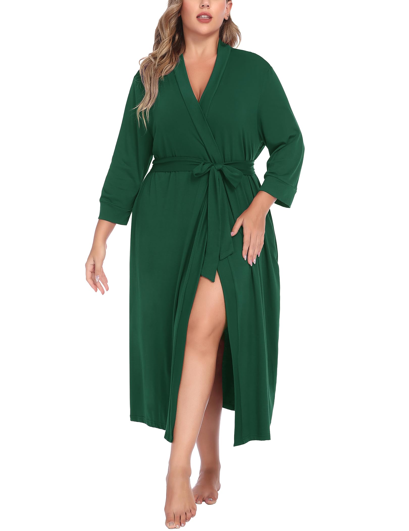IN'VOLAND Womens Plus Size Kimono Robes Long Knit Bathrobe V Neck Ladies Loungewear Lightweight Soft Sleepwear 1X-5X thumbnail 1