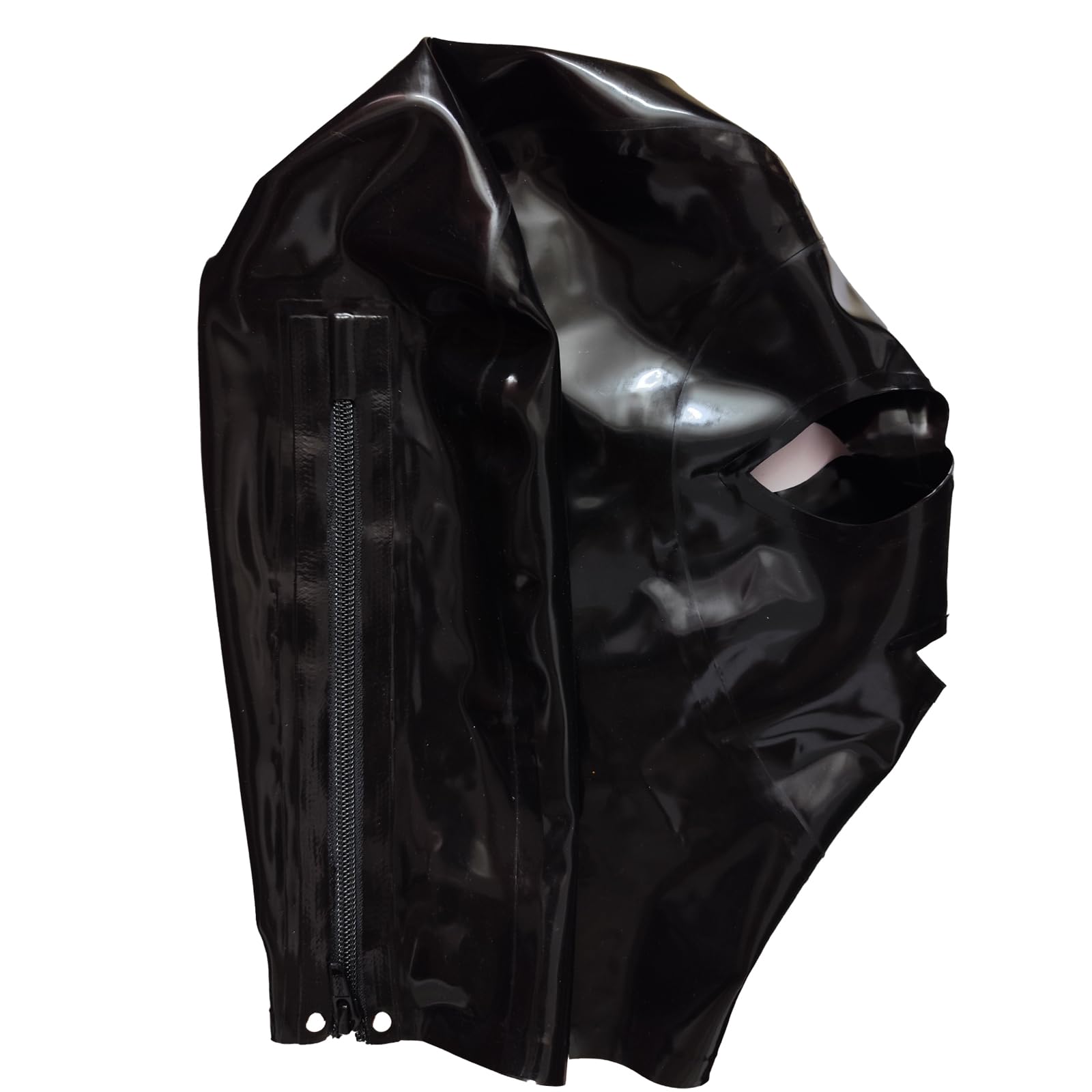 KLVEU Black Latex Hood Mask Full Face Mask Riding Mask Hood Party Latex Mask