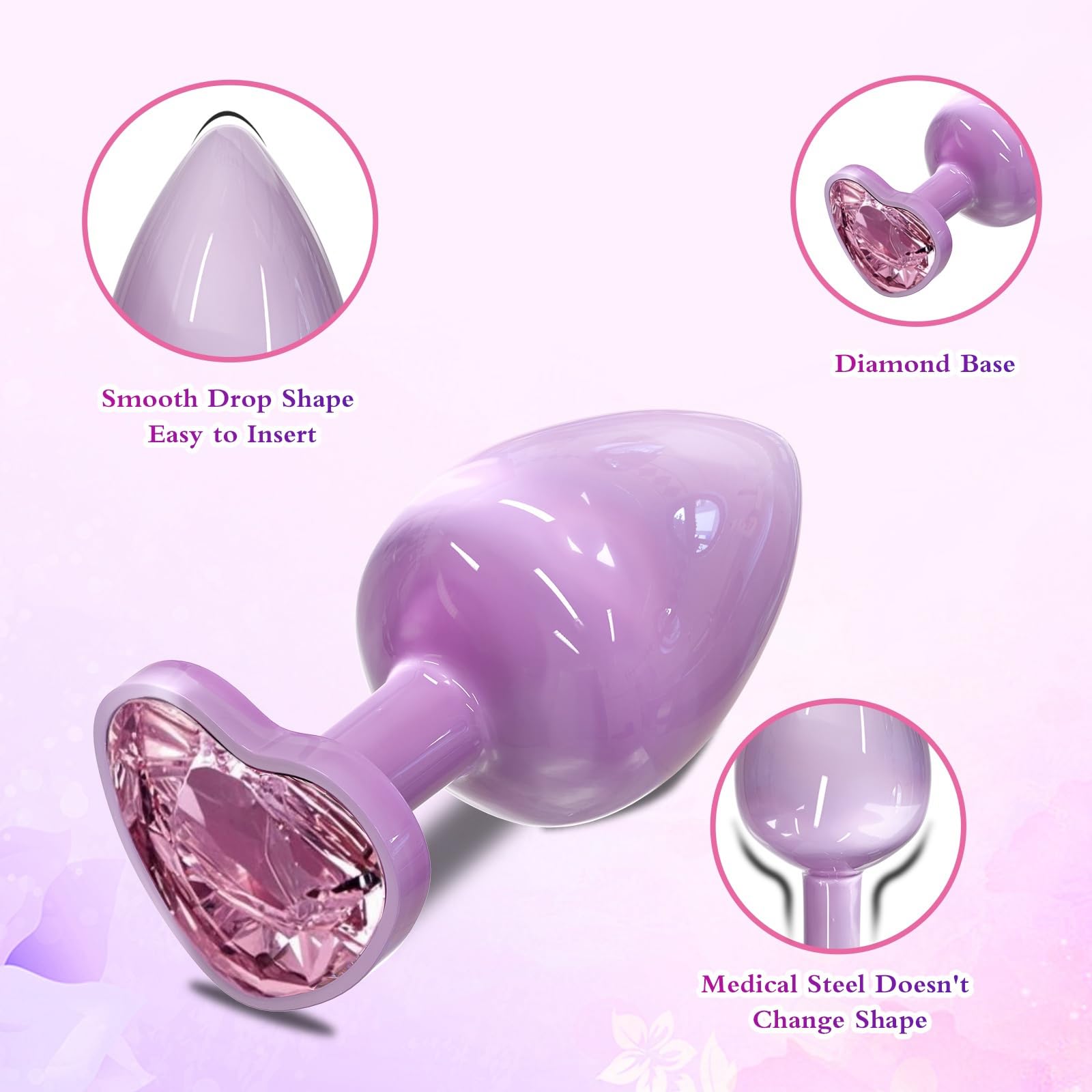 Anal Plugs Small Butt Plug for Beginners,Adult Aanl Toys with Heart-Shaped Jewelry Base,G Spot Sex Toy Anal Sex Adult Toy for Beginner Adult Unisex Women and Men Couple (Small Pink): 3PCS-Purple