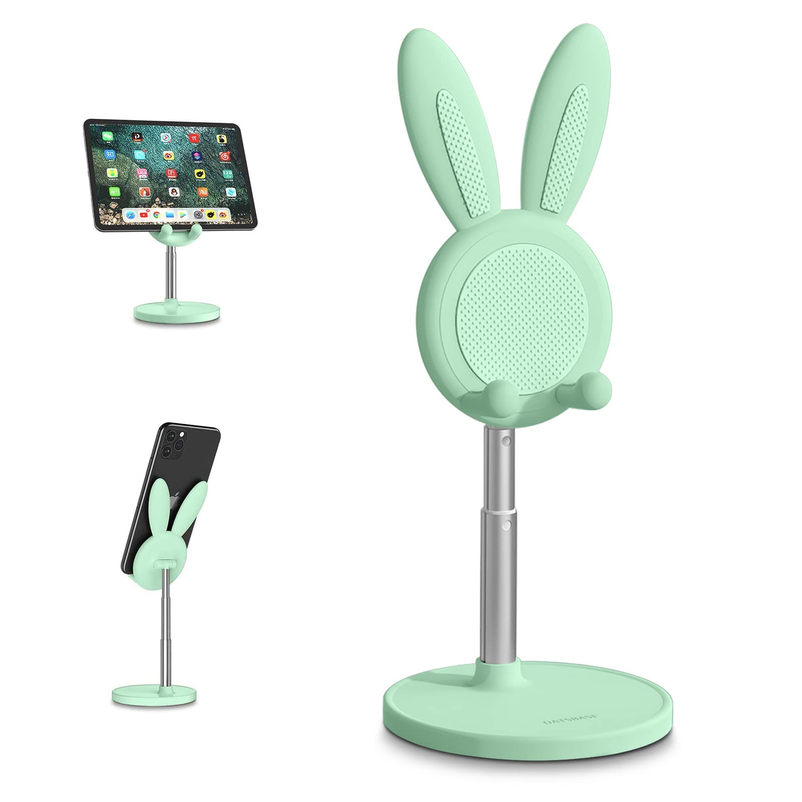 nediea Cell Phone Stand,Angle Height Adjustable Bunny Phone Stand for Desk,Cute Rabbit Phone Holder Stand for Desk, Compatible with All Mobile Phones, Tablets(4-10in) (): Green
