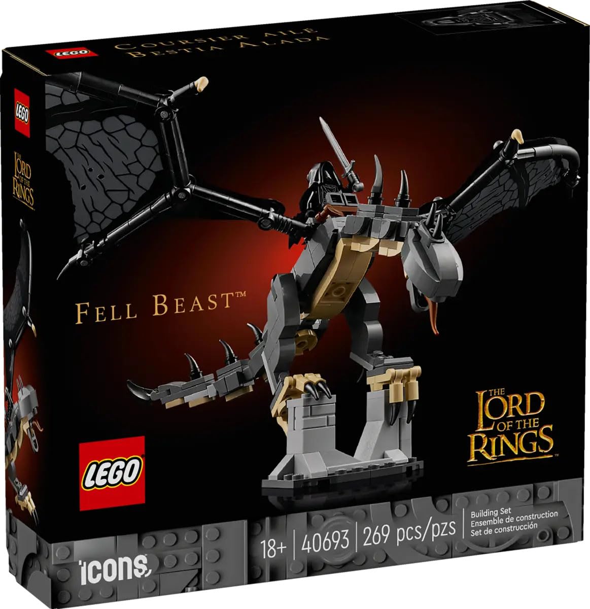 LEGO Icons The Lord of The Rings Fell Beast 40693 Building Set for Adults, Featuring Nazgûl Minifigure and Osgiliath Display, 269 Pieces