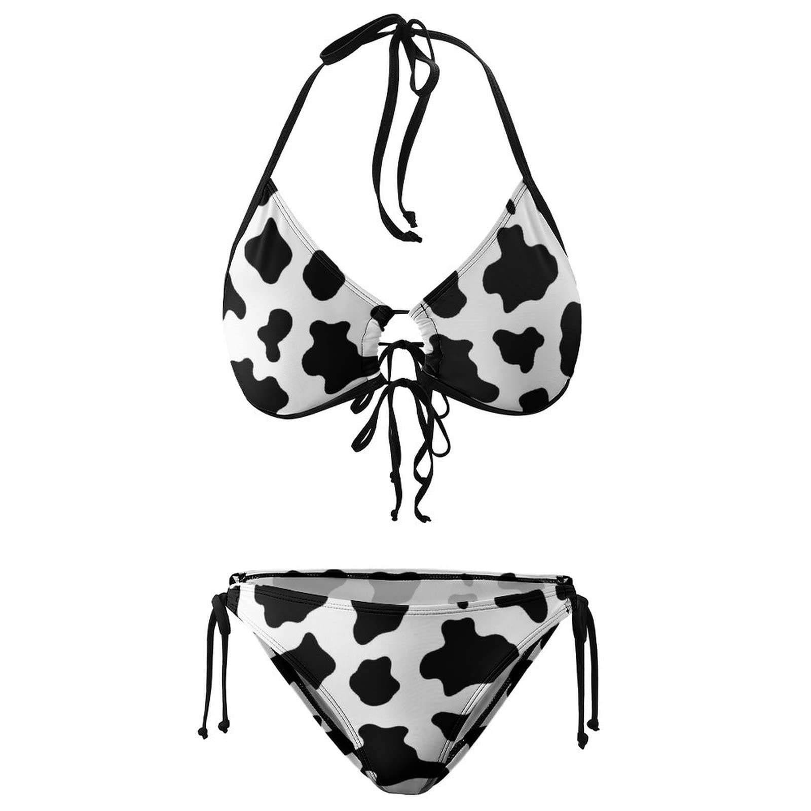 Lurhonp Women's Halter Padded Top Tie Side Bottom Swimsuit Cow Print 2 Piece Plus Size Bikini Bathing Suits thumbnail 3