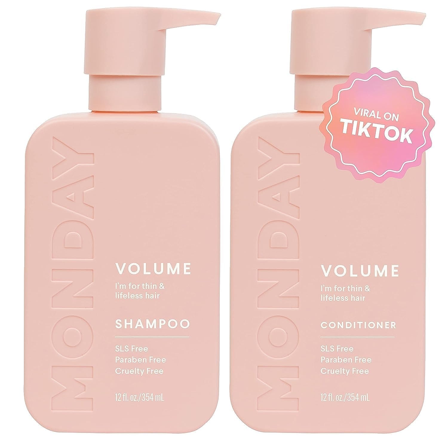 MONDAY HAIRCARE Volume Shampoo + Conditioner Set (2 Pack) 12oz Each for Thin, Fine, and Oily Hair, Made from Coconut Oil, Ginger Extract, & Vitamin E, 100% Recyclable Bottles - Image 1