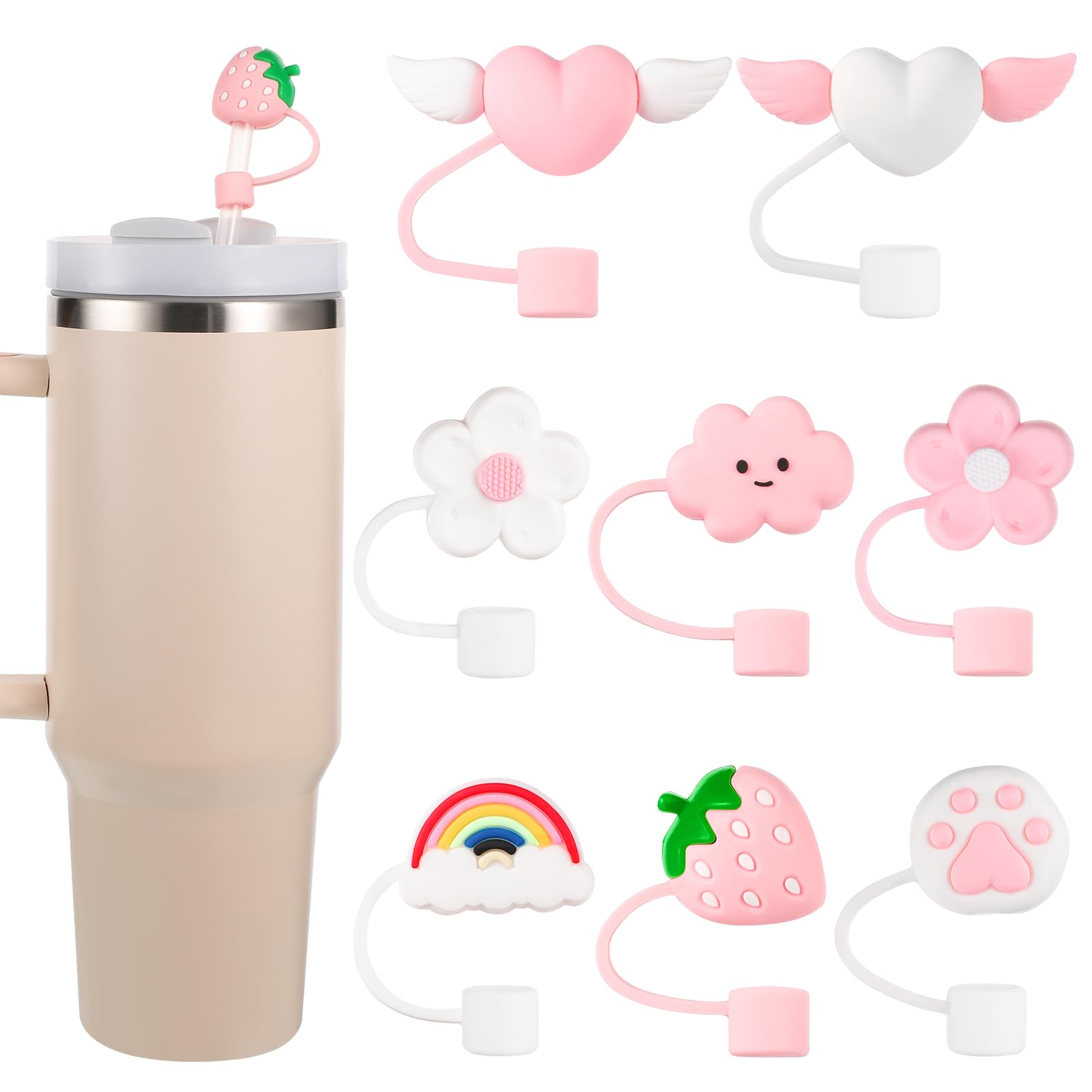 8 PCS Straw Cover, Straws Toppers for Stanley 30&40 Oz Tumbler, Straw Caps in Various Shapes Silicone Covers Cap for 0.4 Inch/10 mm Tips () thumbnail 1