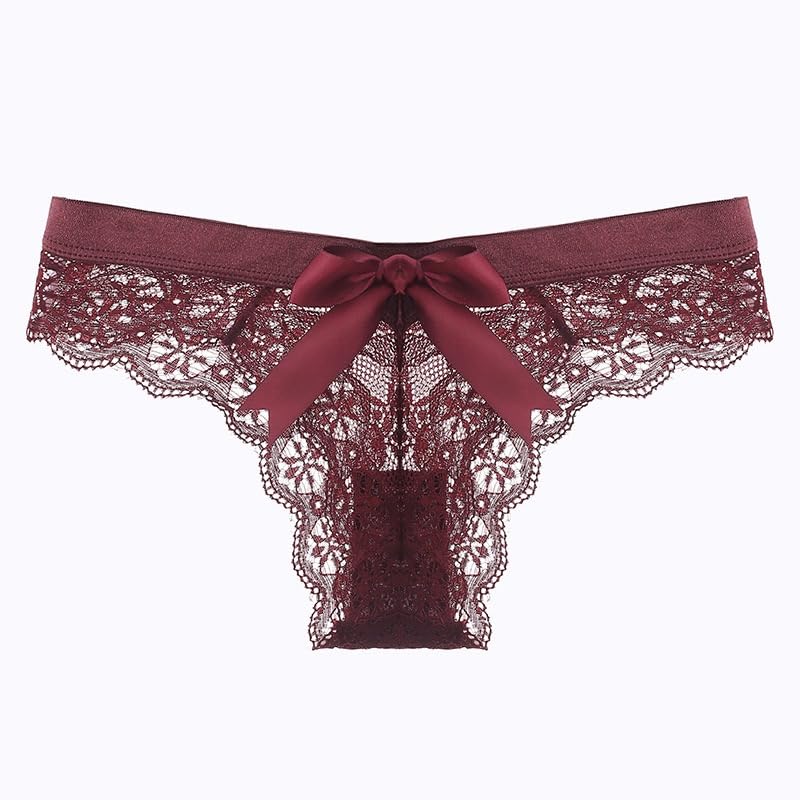 KUAOPATA Women's Lace Bow Thongs T Back Low Waist Breathable Panties Sexy Seamless V-Shape Design Floral Lace tangas: Small Burgundy