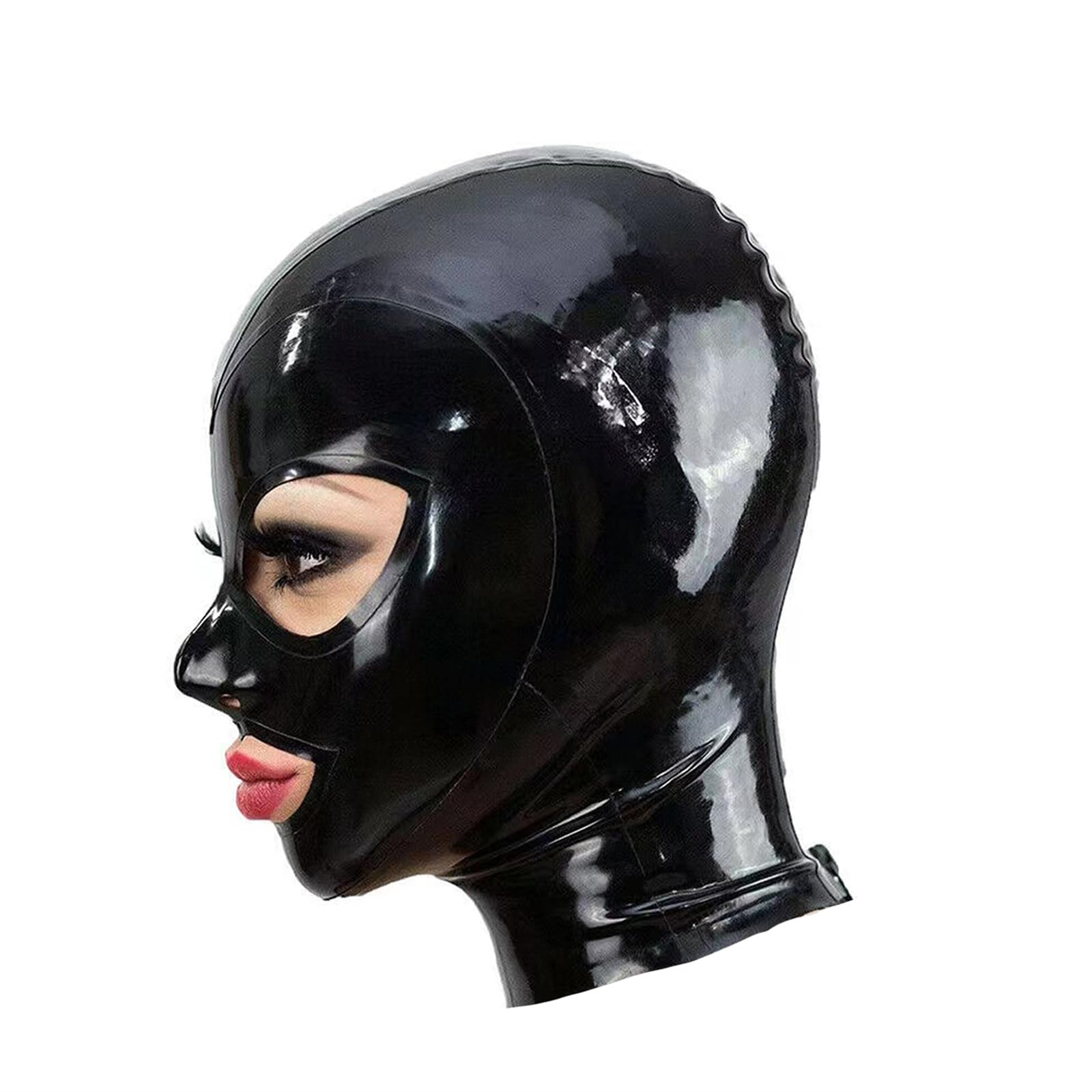 KLVEU Black Latex Hood Mask Full Face Mask Riding Mask Hood Party Latex Mask